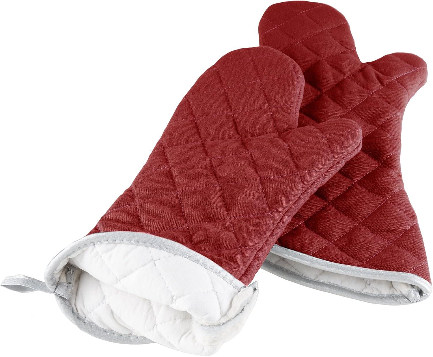 imageOven Mitts Set of 2 Oversized Quilted Mittens Flame and Heat Resistant By Lavish Home BlackBurgundy