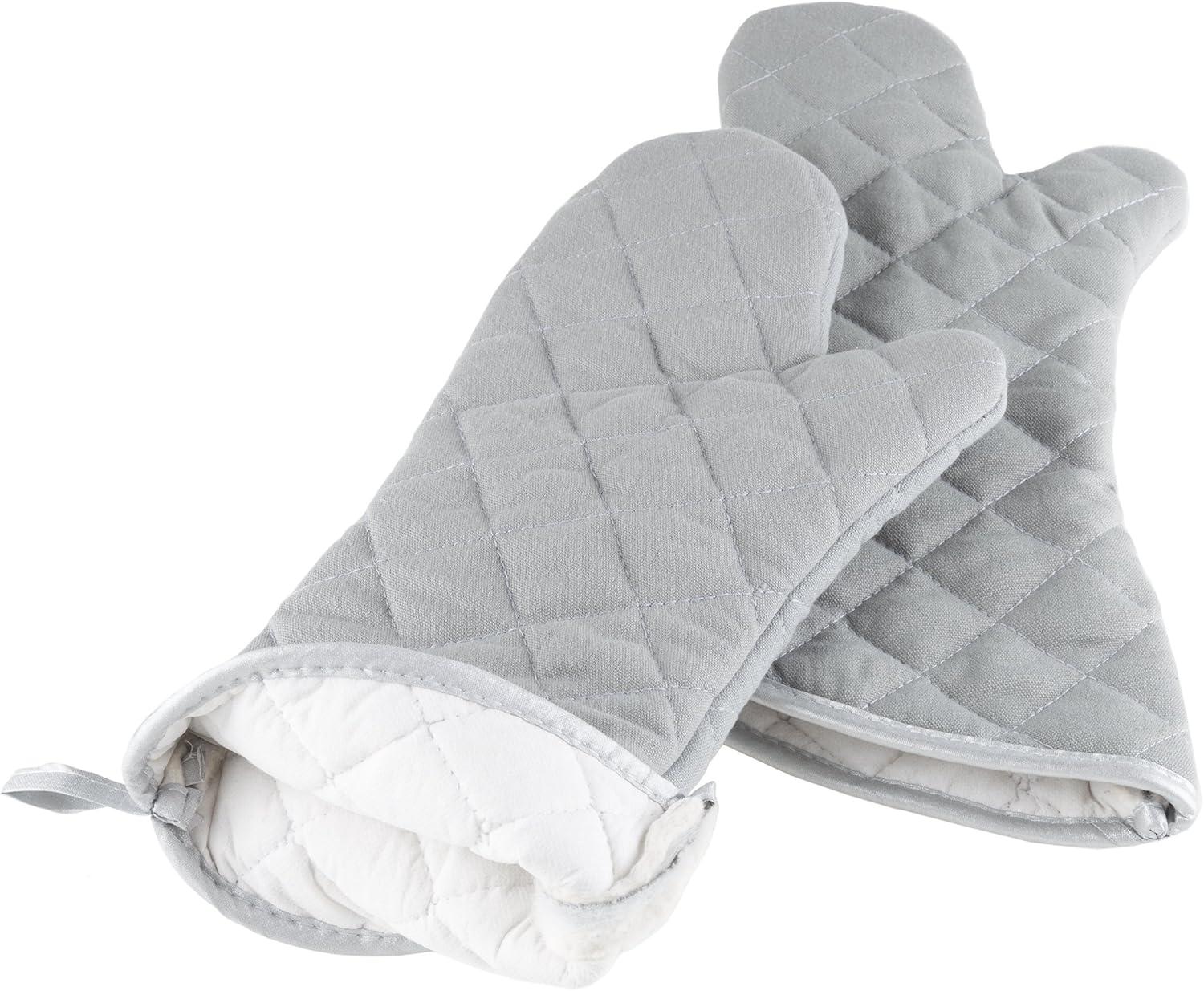 imageOven Mitts Set of 2 Oversized Quilted Mittens Flame and Heat Resistant By Lavish Home BlackSilver