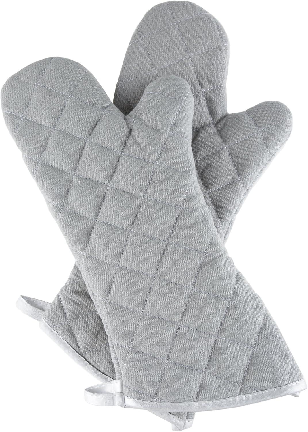 imageOven Mitts Set of 2 Oversized Quilted Mittens Flame and Heat Resistant By Lavish Home BlackSilver