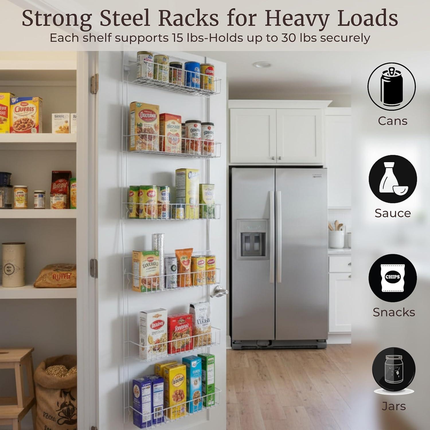 imageOver the Door Organizer 6Tier Adjustable Pantry Shelves and Rack for Kitchen Organization Organization and Storage by Lavish Home White6TIER WITH HOOKS