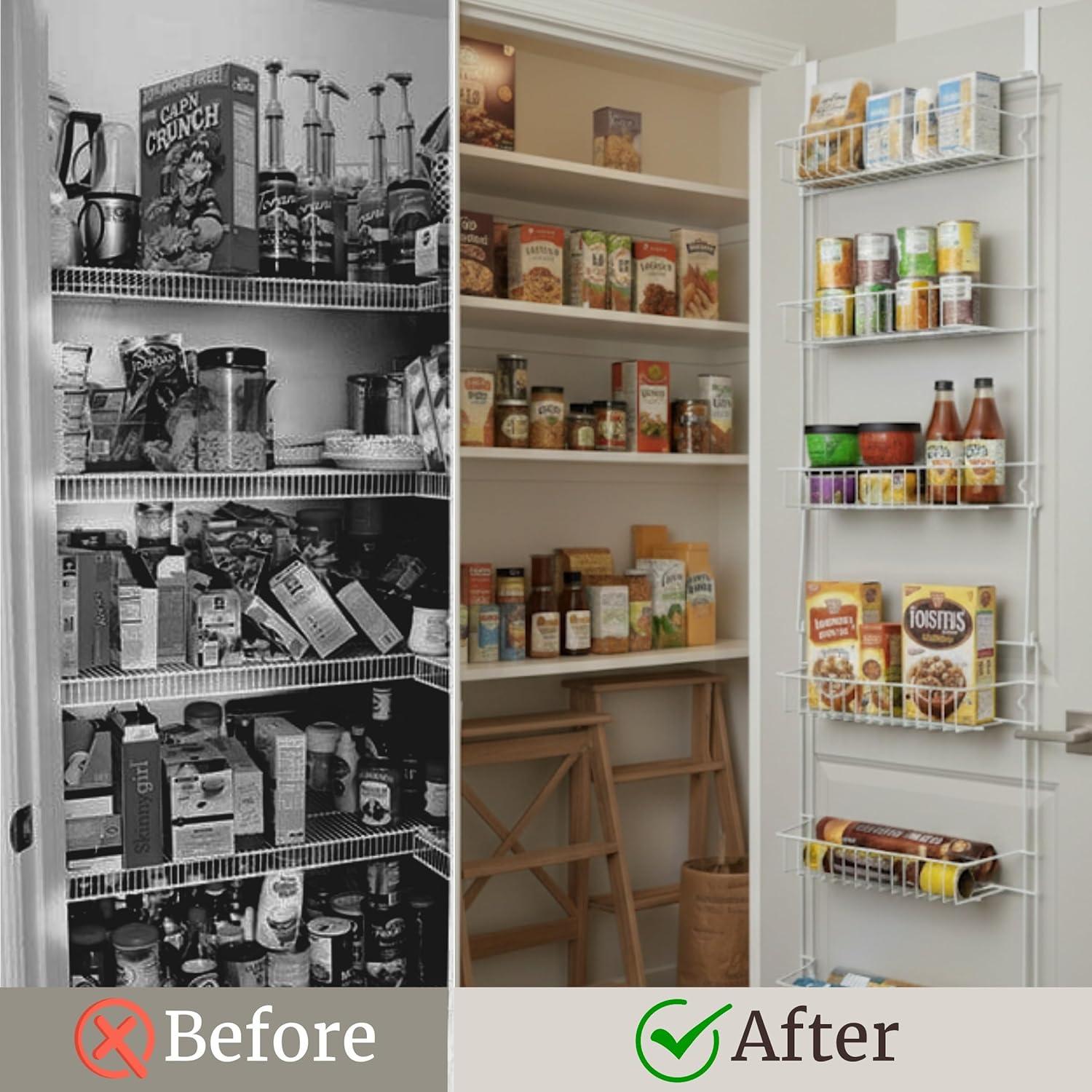 imageOver the Door Organizer 6Tier Adjustable Pantry Shelves and Rack for Kitchen Organization Organization and Storage by Lavish Home White6TIER WITH HOOKS