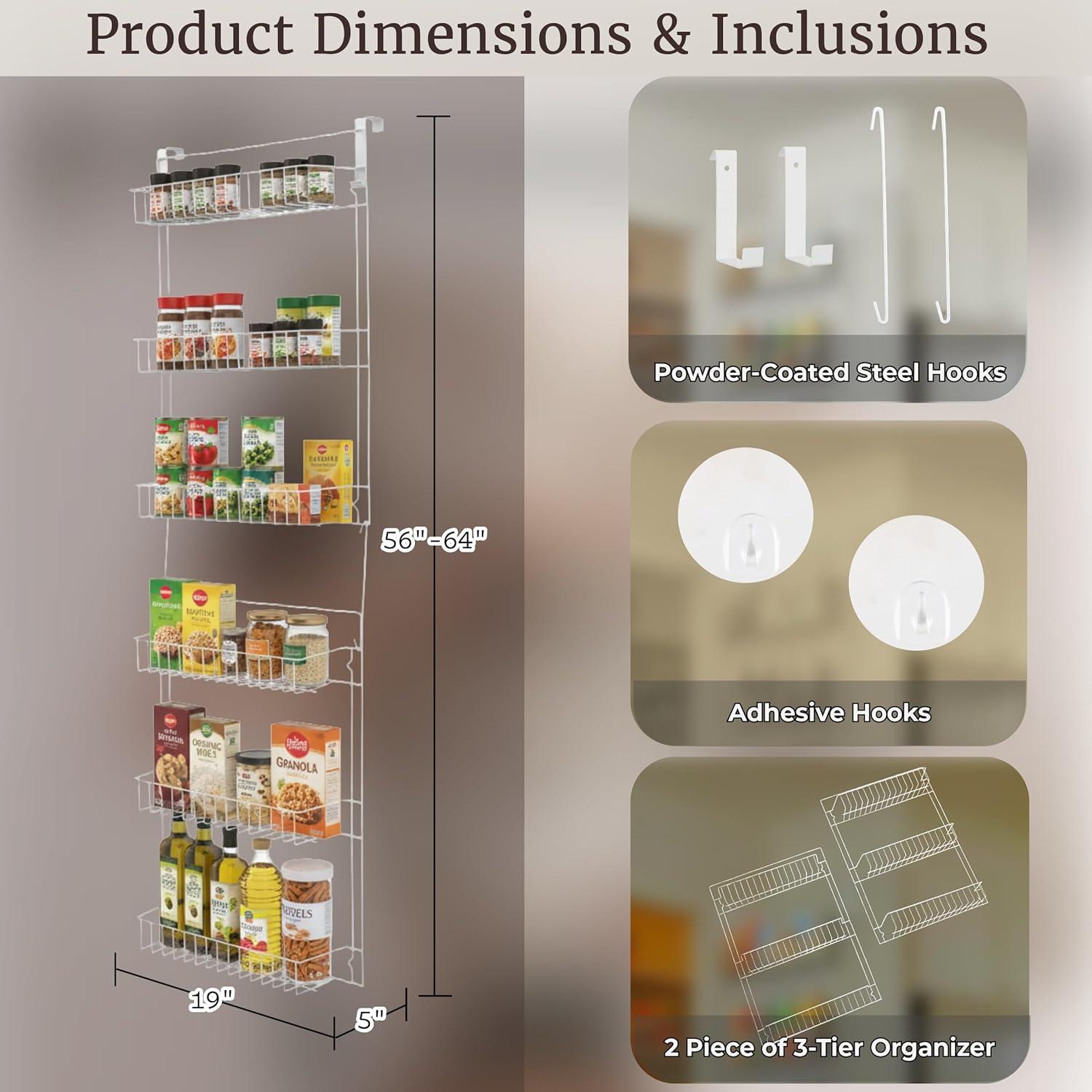 imageOver the Door Organizer 6Tier Adjustable Pantry Shelves and Rack for Kitchen Organization Organization and Storage by Lavish Home White6TIER WITH HOOKS