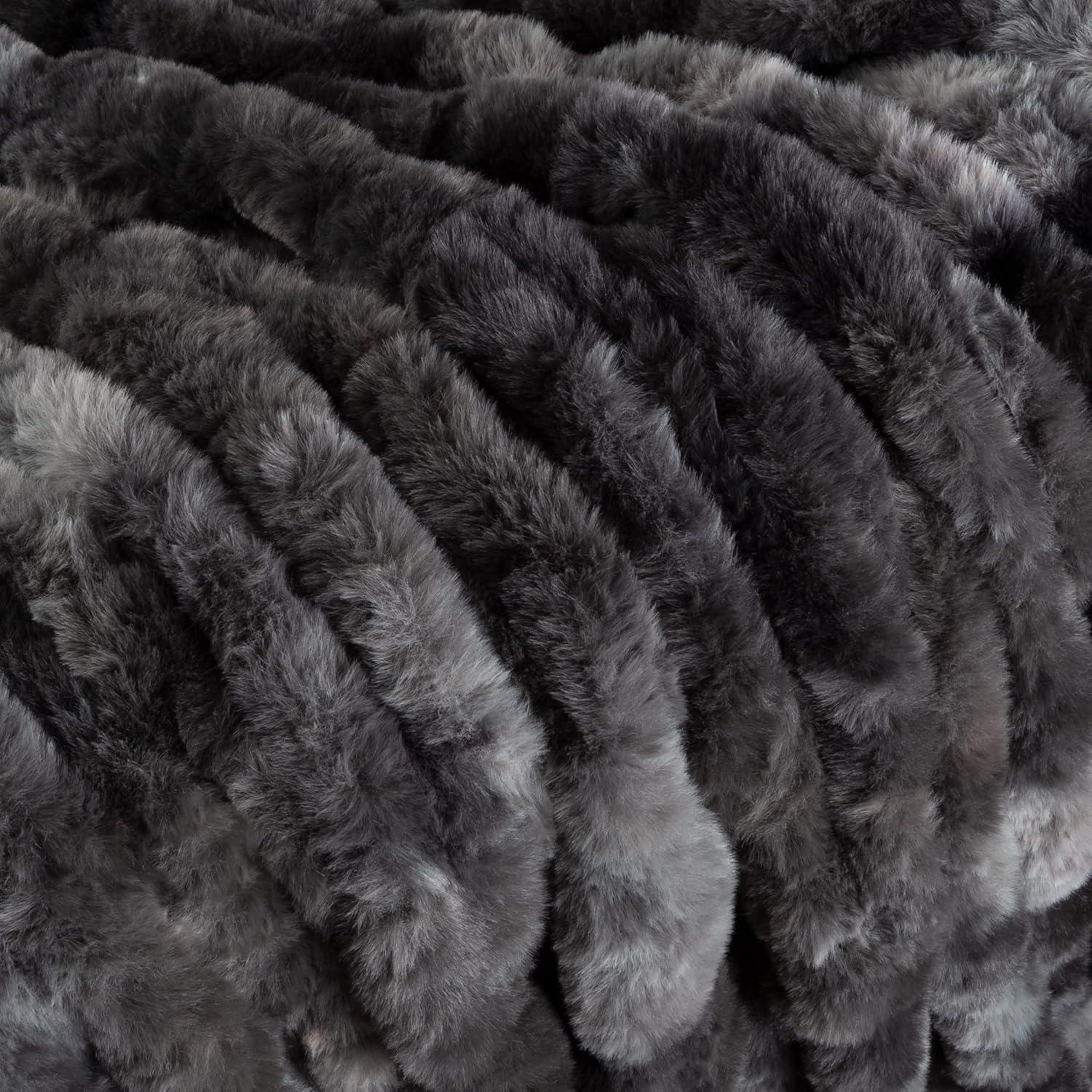imageOversized Ruched Faux Fur Blanket 60x80Inch Jacquard Faux Fur QueenSize Throw for Sofas and Beds Luxurious Bedding by Lavish Home CreamBlack