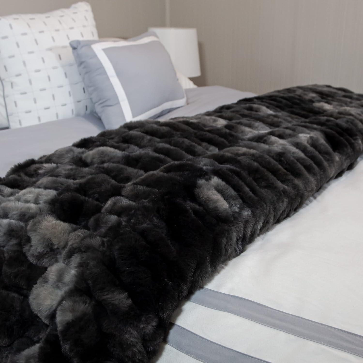 imageOversized Ruched Faux Fur Blanket 60x80Inch Jacquard Faux Fur QueenSize Throw for Sofas and Beds Luxurious Bedding by Lavish Home CreamBlack