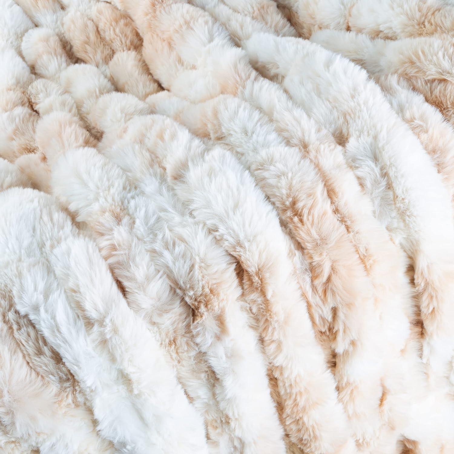 imageOversized Ruched Faux Fur Blanket 60x80Inch Jacquard Faux Fur QueenSize Throw for Sofas and Beds Luxurious Bedding by Lavish Home CreamCream