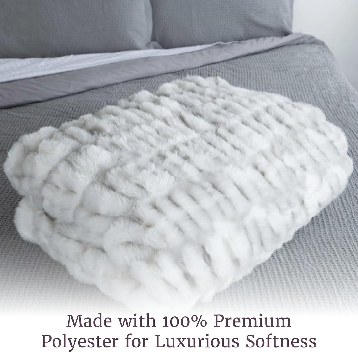 imageOversized Ruched Faux Fur Blanket 60x80Inch Jacquard Faux Fur QueenSize Throw for Sofas and Beds Luxurious Bedding by Lavish Home CreamGray