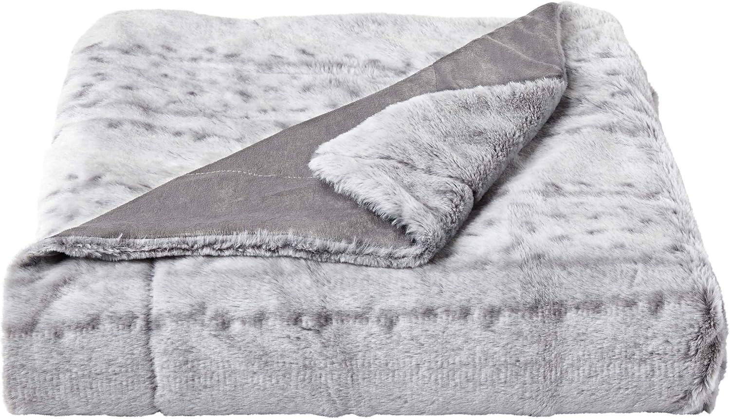 imagePlush Blanket for Home Decor Hypoallergenic Jacquard Faux Rabbit Fur Throw with Sherpa Back for Sofas and Beds by Lavish Home Light BrownCloud Grey