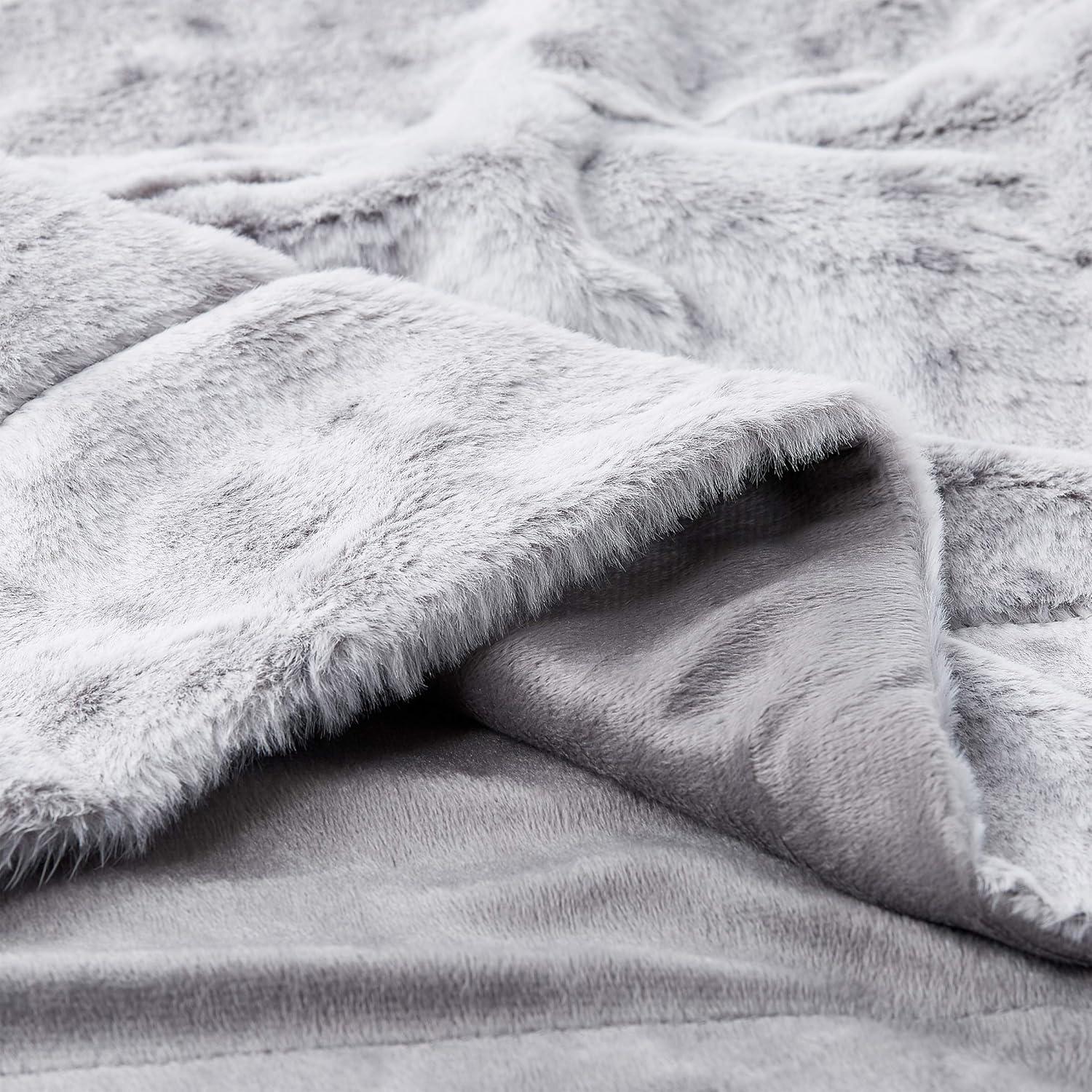 imagePlush Blanket for Home Decor Hypoallergenic Jacquard Faux Rabbit Fur Throw with Sherpa Back for Sofas and Beds by Lavish Home Light BrownCloud Grey