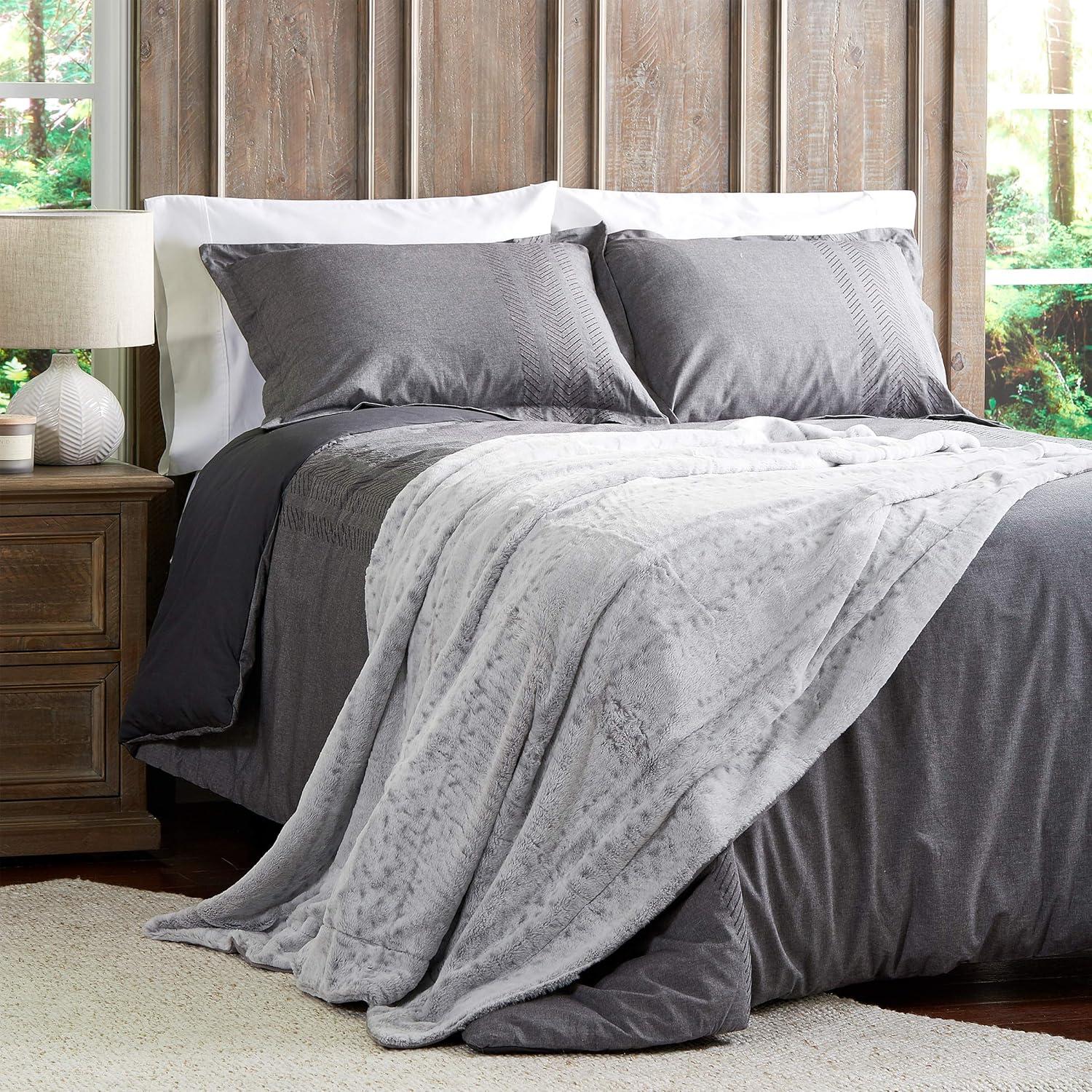 imagePlush Blanket for Home Decor Hypoallergenic Jacquard Faux Rabbit Fur Throw with Sherpa Back for Sofas and Beds by Lavish Home Light BrownCloud Grey