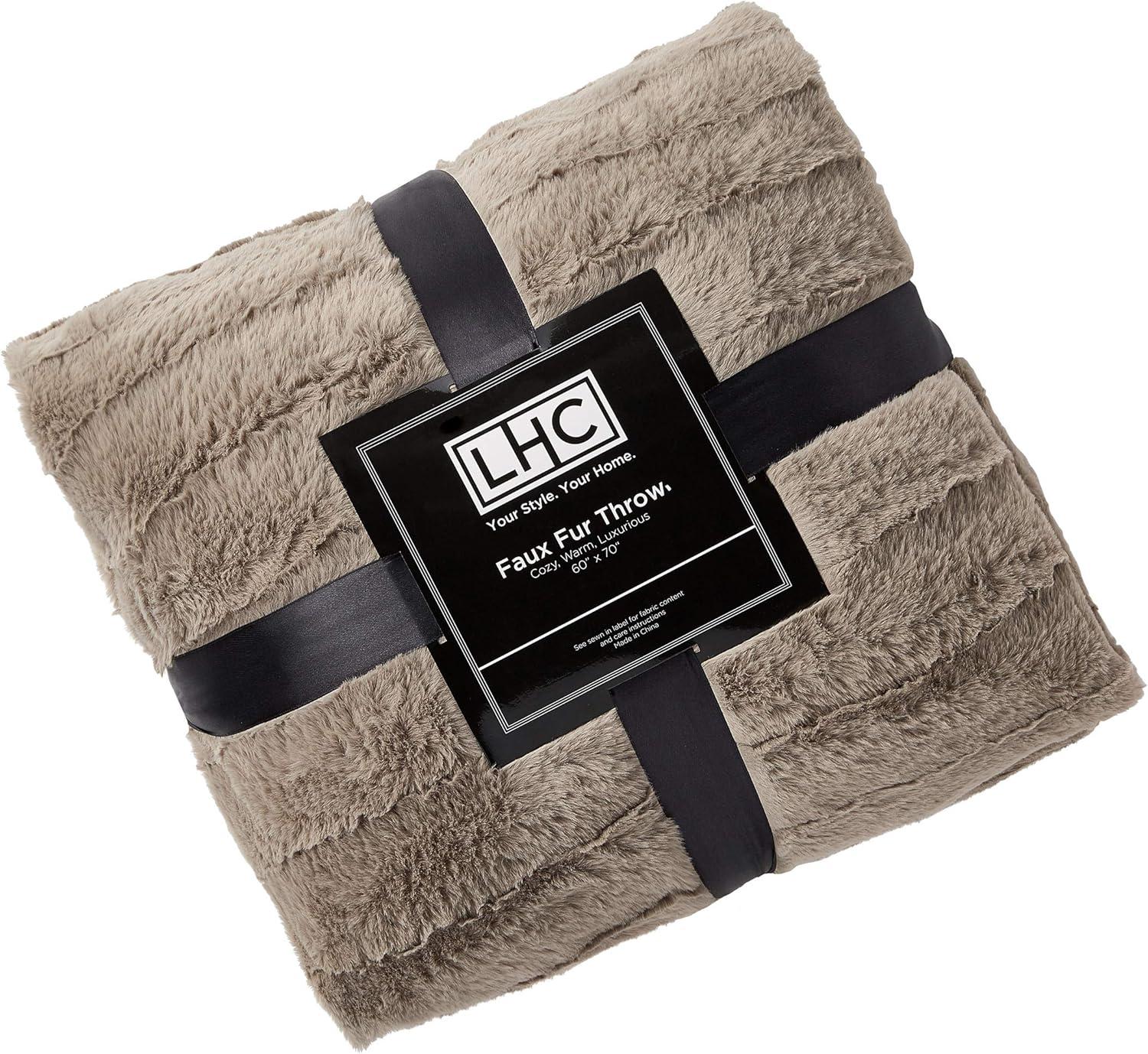 imagePlush Blanket for Home Decor Hypoallergenic Jacquard Faux Rabbit Fur Throw with Sherpa Back for Sofas and Beds by Lavish Home Light BrownCoffee