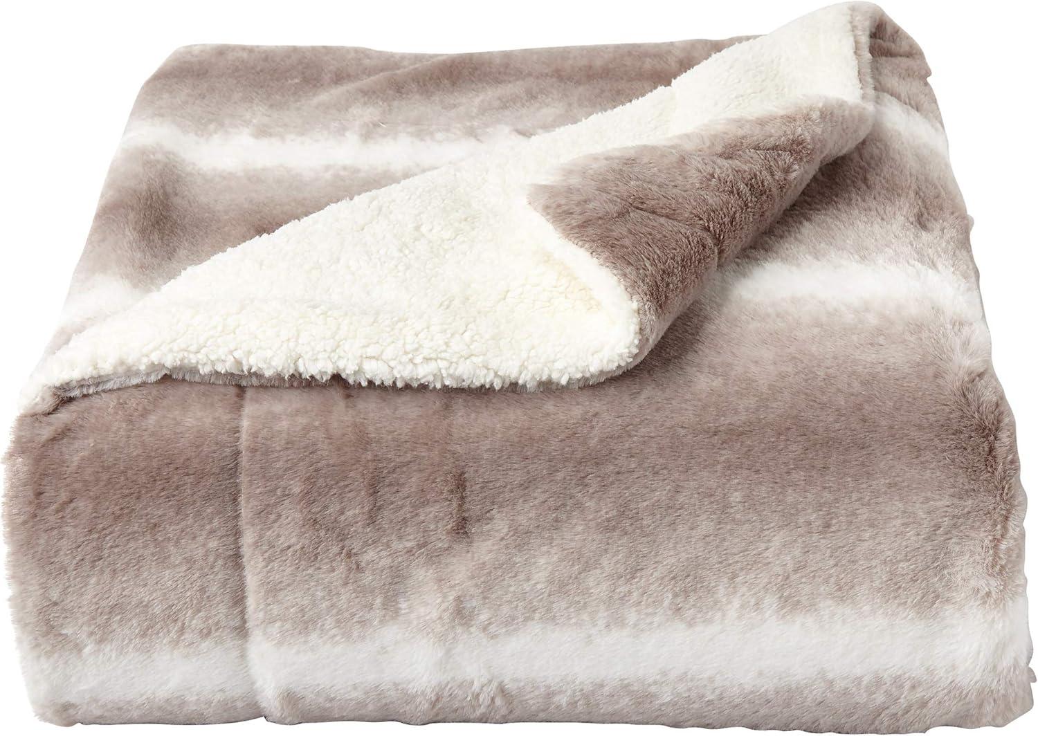 imagePlush Blanket for Home Decor Hypoallergenic Jacquard Faux Rabbit Fur Throw with Sherpa Back for Sofas and Beds by Lavish Home Light BrownCream Beige