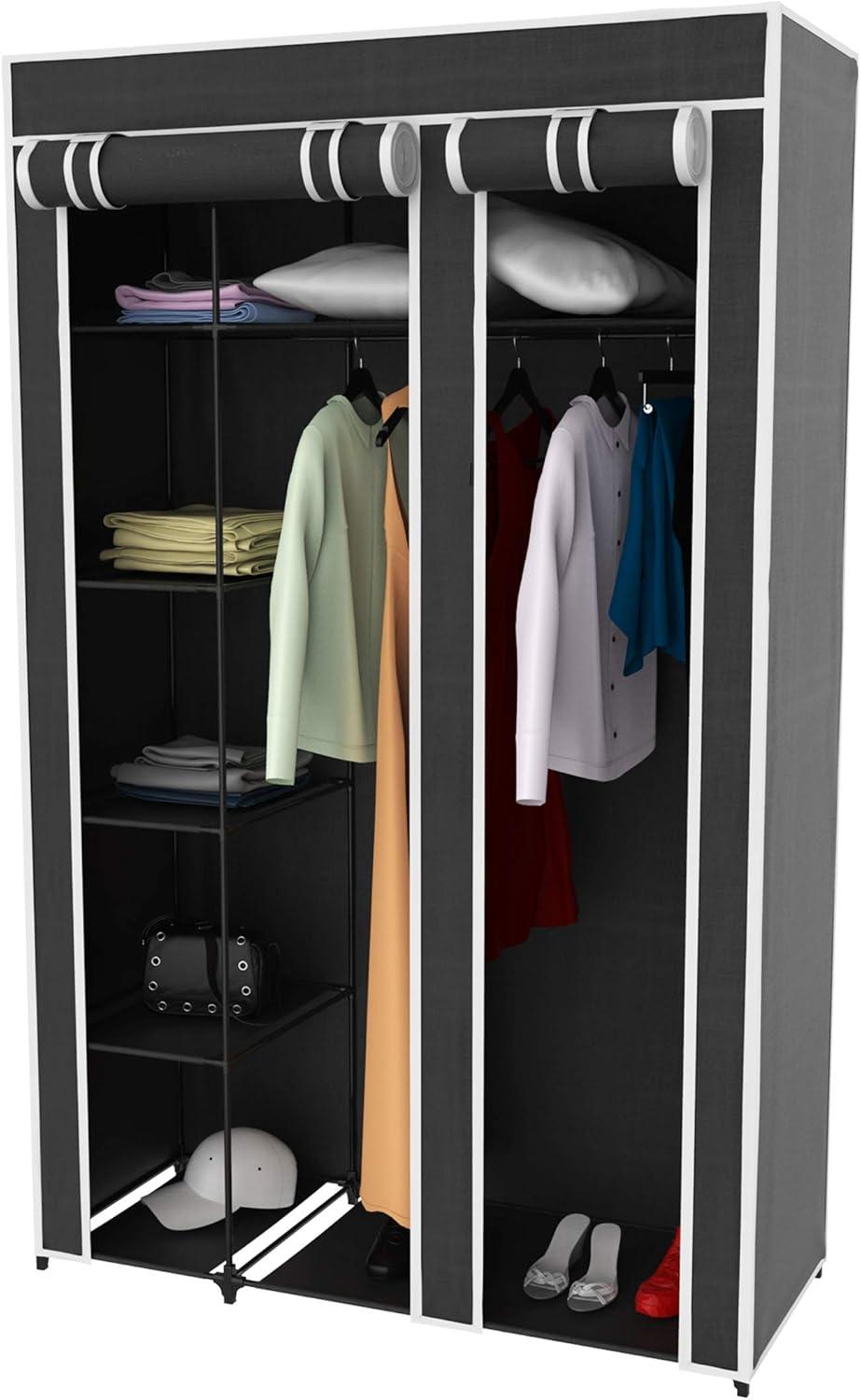 imagePortable Closet Wardrobe Closet for Hanging Clothes Dust Cover and Metal Frame Freestanding Covered Garment Rack by Lavish Home Black