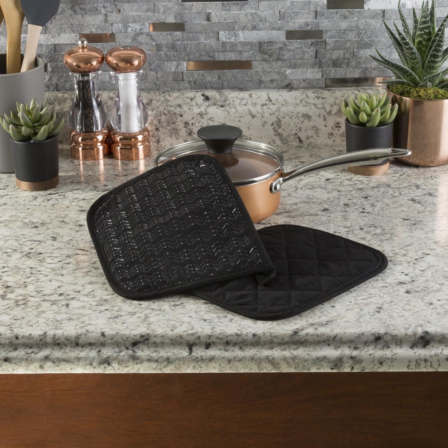 imagePot Holder Set With Silicone Grip Quilted And Heat Resistant Set of 2 By Lavish Home BlackBlack