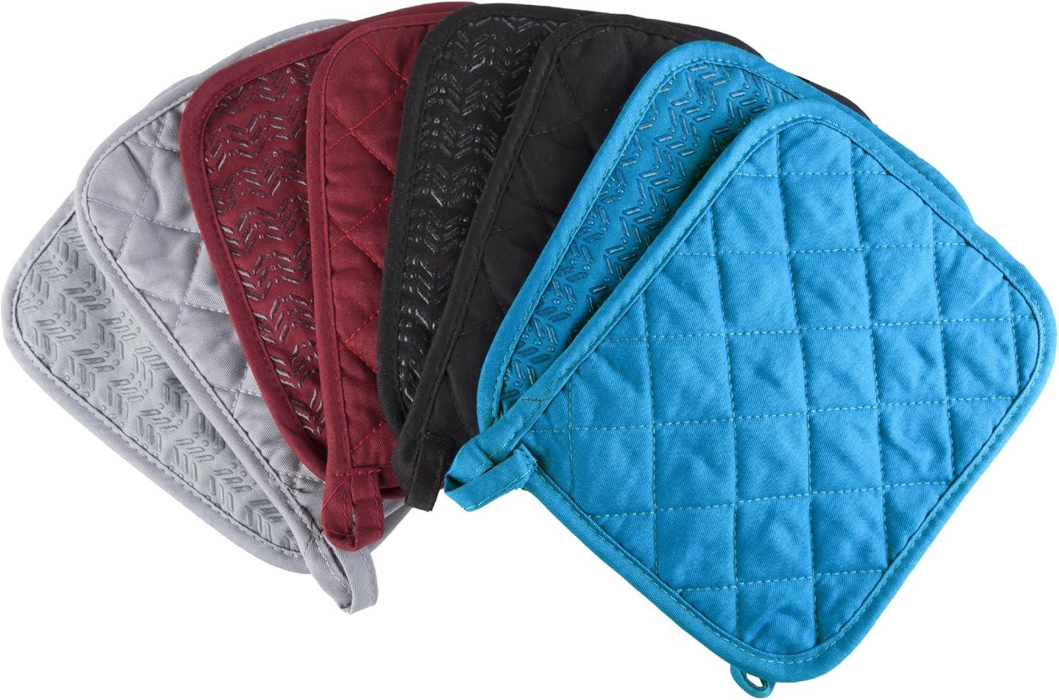 imagePot Holder Set With Silicone Grip Quilted And Heat Resistant Set of 2 By Lavish Home BlackBurgundy