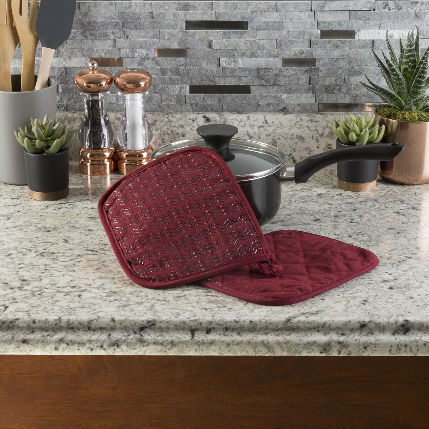 imagePot Holder Set With Silicone Grip Quilted And Heat Resistant Set of 2 By Lavish Home BlackBurgundy
