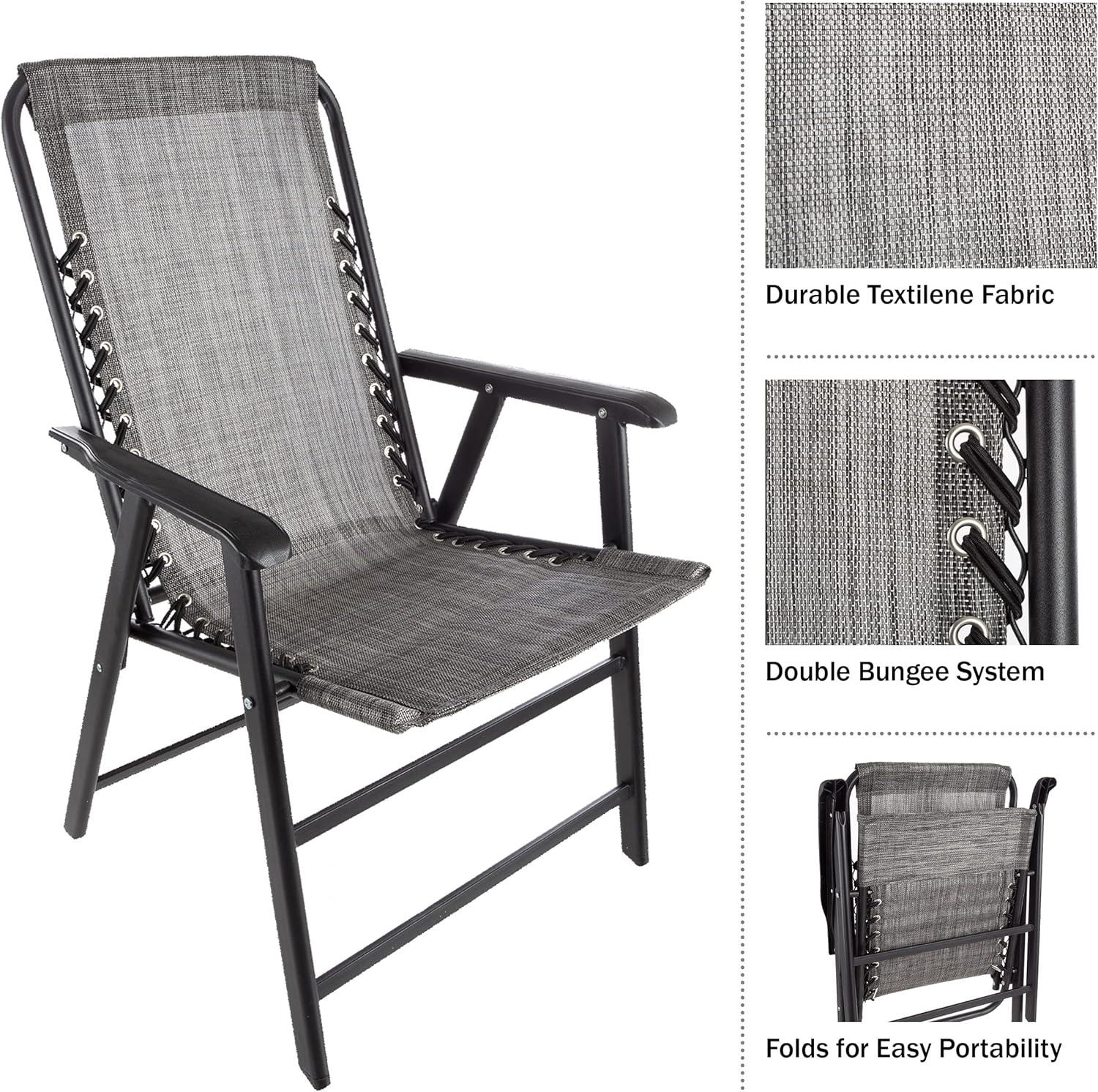 imagePure Garden Folding Camping Chairs Set of 2 Lawn Chairs with Textilene Fabric and Bungee Suspension Portable Lounge Seats for Adults NavyGrey