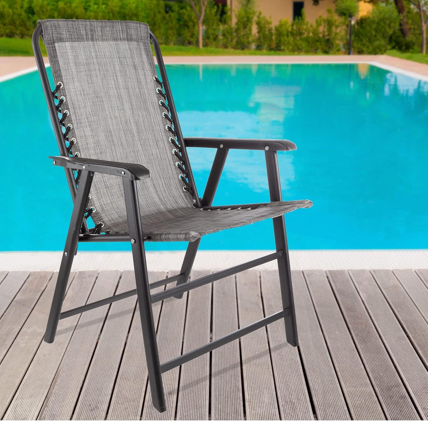 imagePure Garden Folding Camping Chairs Set of 2 Lawn Chairs with Textilene Fabric and Bungee Suspension Portable Lounge Seats for Adults NavyGrey