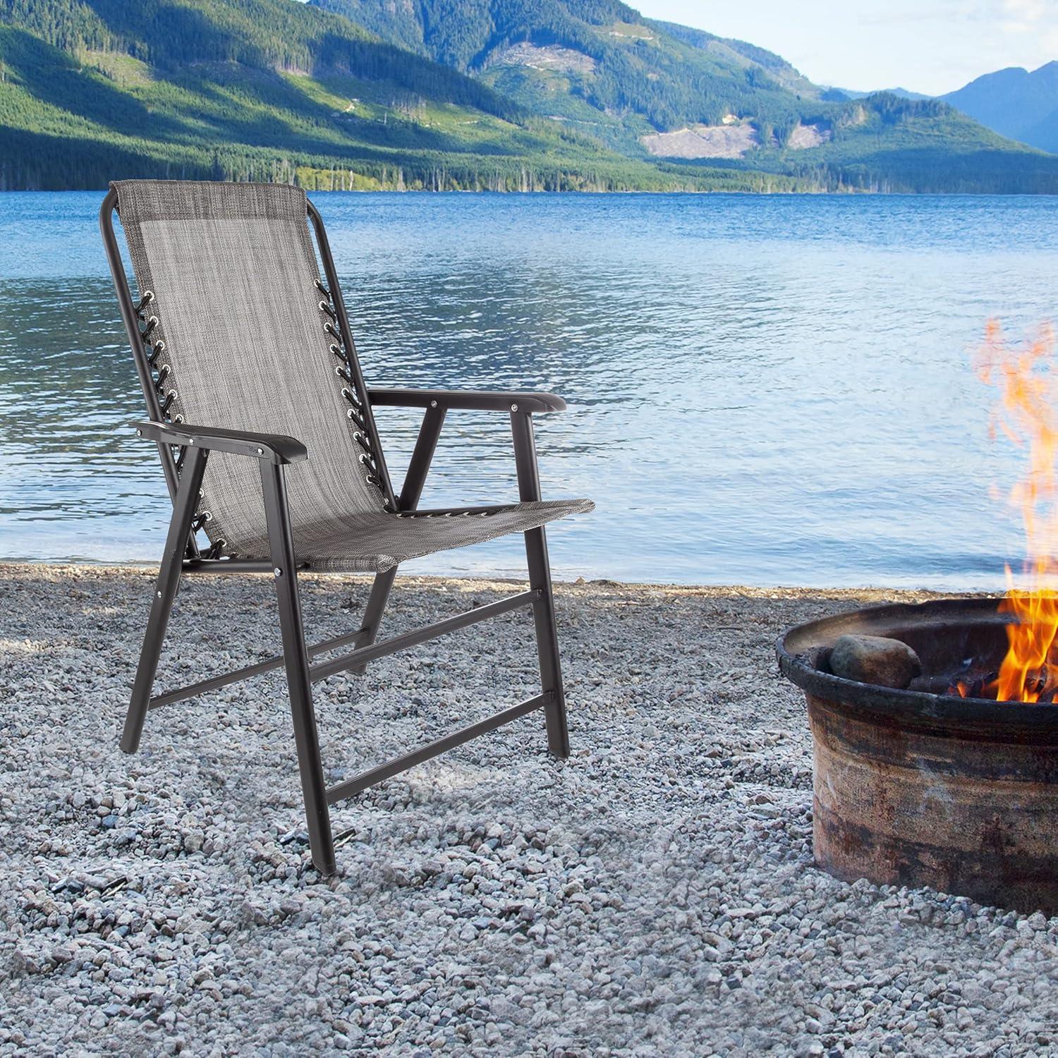 imagePure Garden Folding Camping Chairs Set of 2 Lawn Chairs with Textilene Fabric and Bungee Suspension Portable Lounge Seats for Adults NavyGrey
