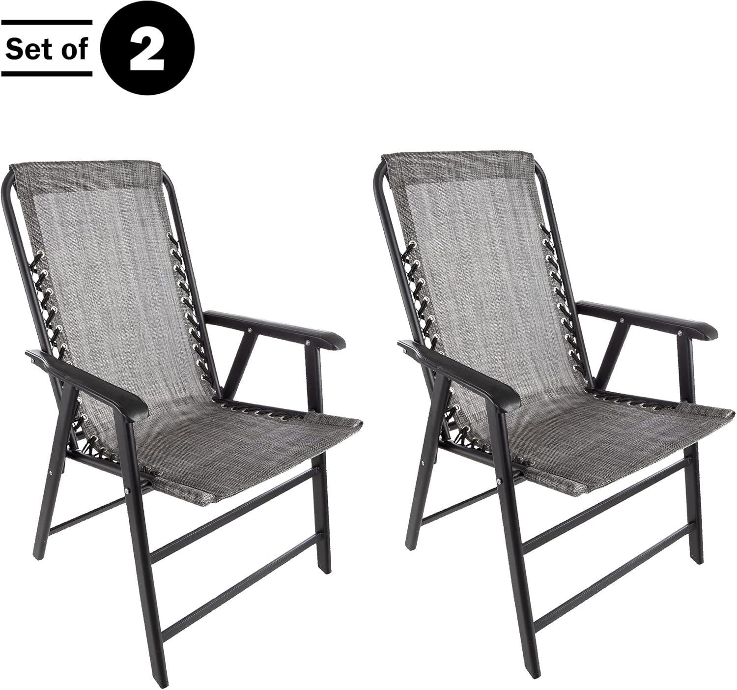 imagePure Garden Folding Camping Chairs Set of 2 Lawn Chairs with Textilene Fabric and Bungee Suspension Portable Lounge Seats for Adults NavyGrey