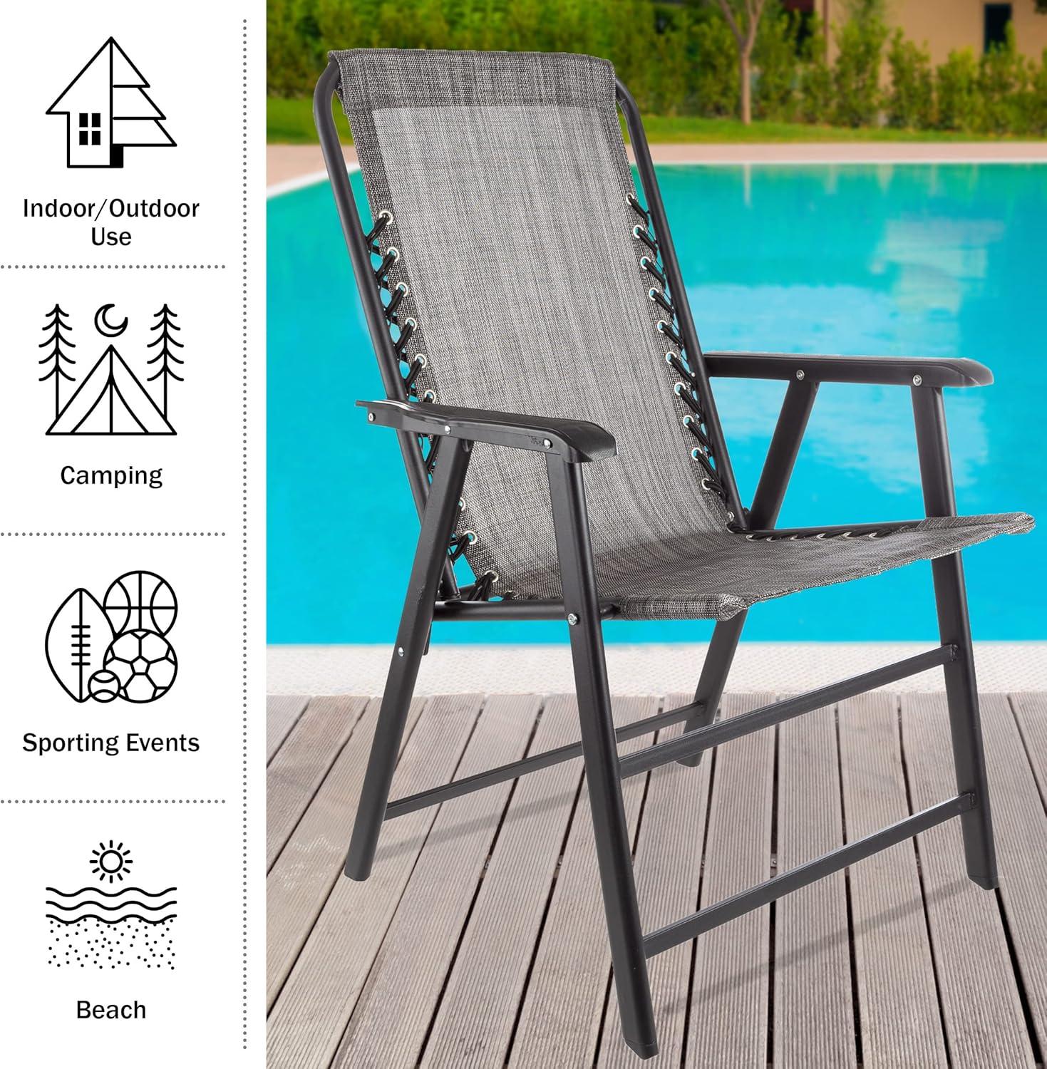imagePure Garden Folding Camping Chairs Set of 2 Lawn Chairs with Textilene Fabric and Bungee Suspension Portable Lounge Seats for Adults NavyGrey