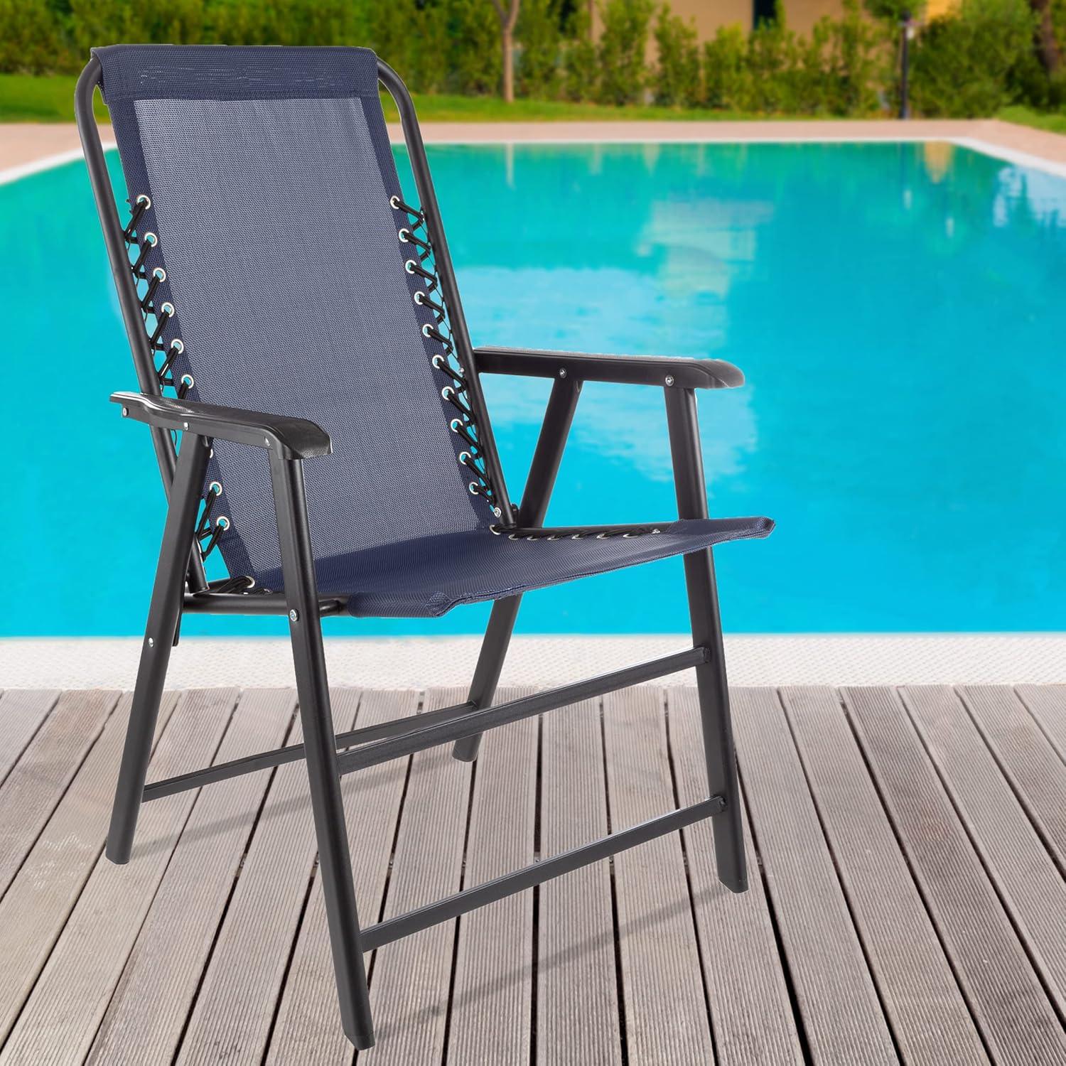 imagePure Garden Folding Camping Chairs Set of 2 Lawn Chairs with Textilene Fabric and Bungee Suspension Portable Lounge Seats for Adults NavyNavy