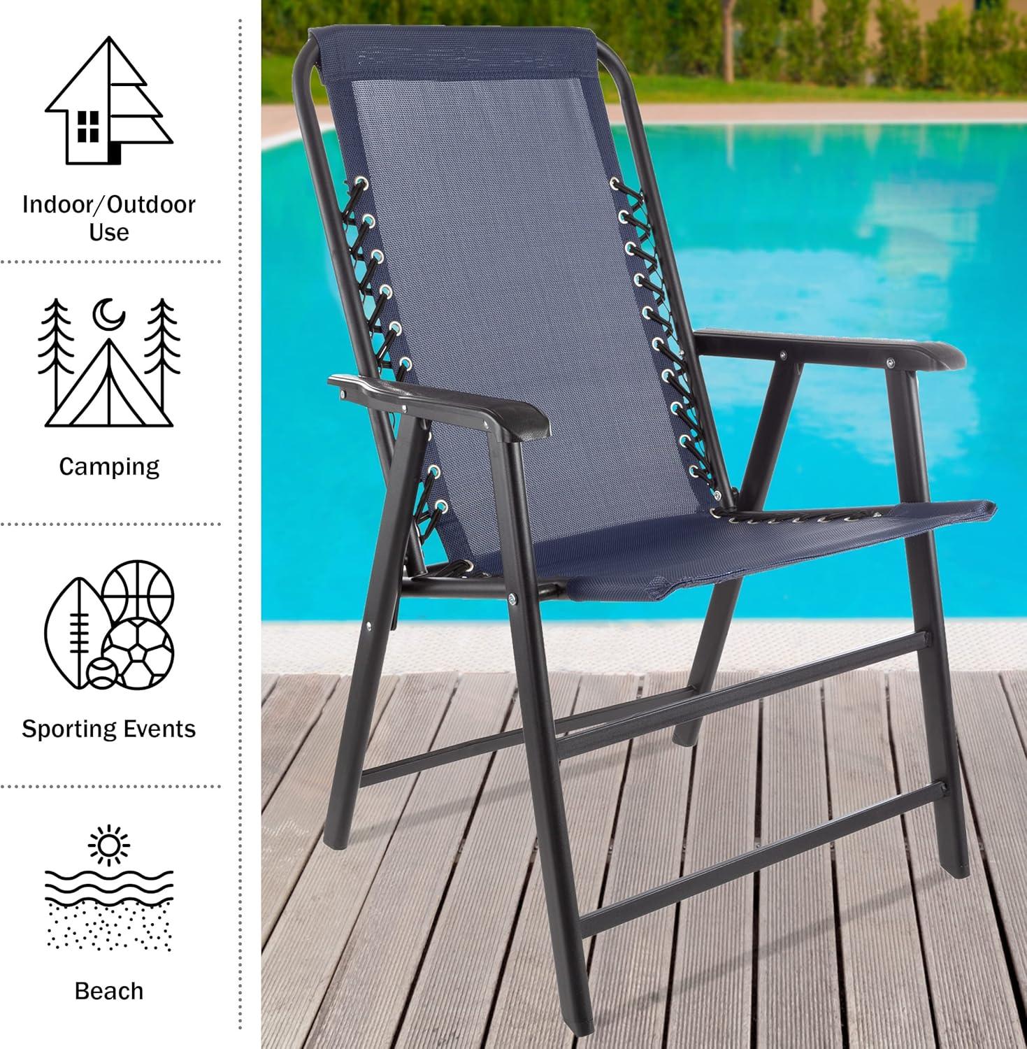 imagePure Garden Folding Camping Chairs Set of 2 Lawn Chairs with Textilene Fabric and Bungee Suspension Portable Lounge Seats for Adults NavyNavy