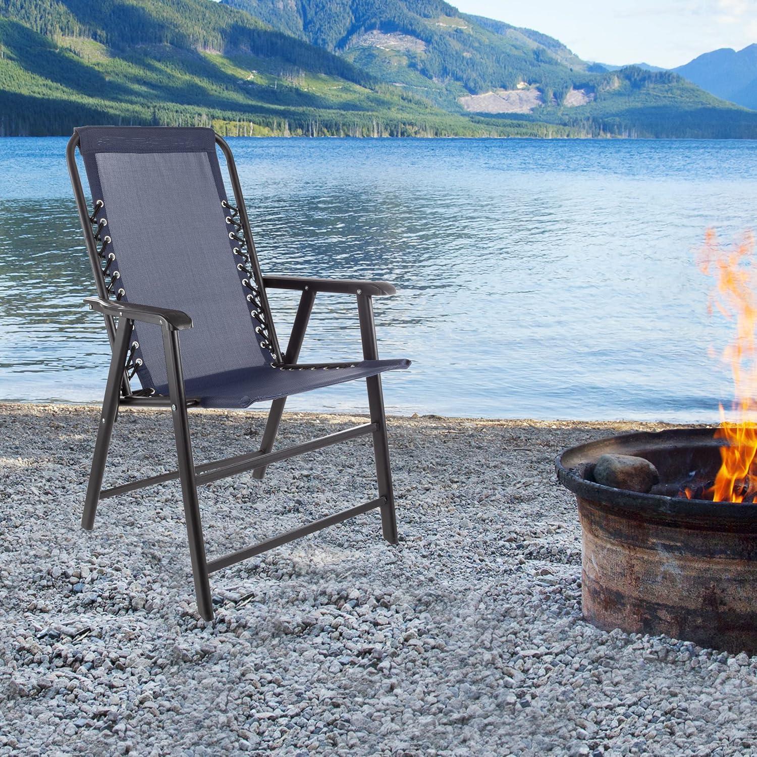 imagePure Garden Folding Camping Chairs Set of 2 Lawn Chairs with Textilene Fabric and Bungee Suspension Portable Lounge Seats for Adults NavyNavy
