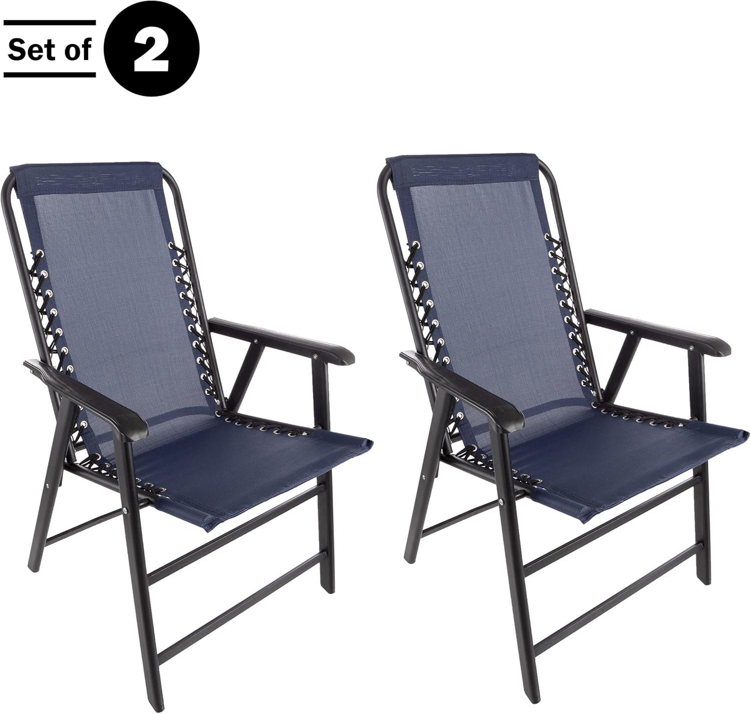 imagePure Garden Folding Camping Chairs Set of 2 Lawn Chairs with Textilene Fabric and Bungee Suspension Portable Lounge Seats for Adults NavyNavy