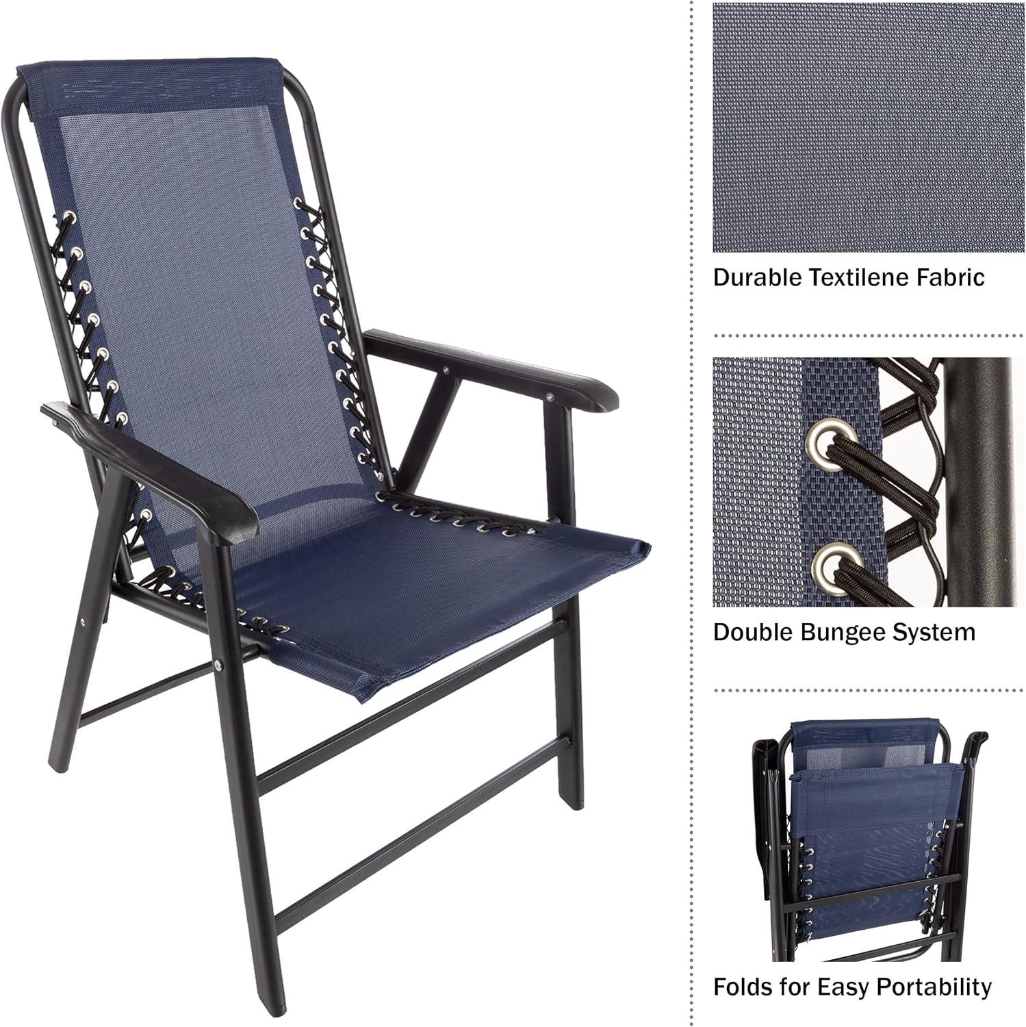 imagePure Garden Folding Camping Chairs Set of 2 Lawn Chairs with Textilene Fabric and Bungee Suspension Portable Lounge Seats for Adults NavyNavy