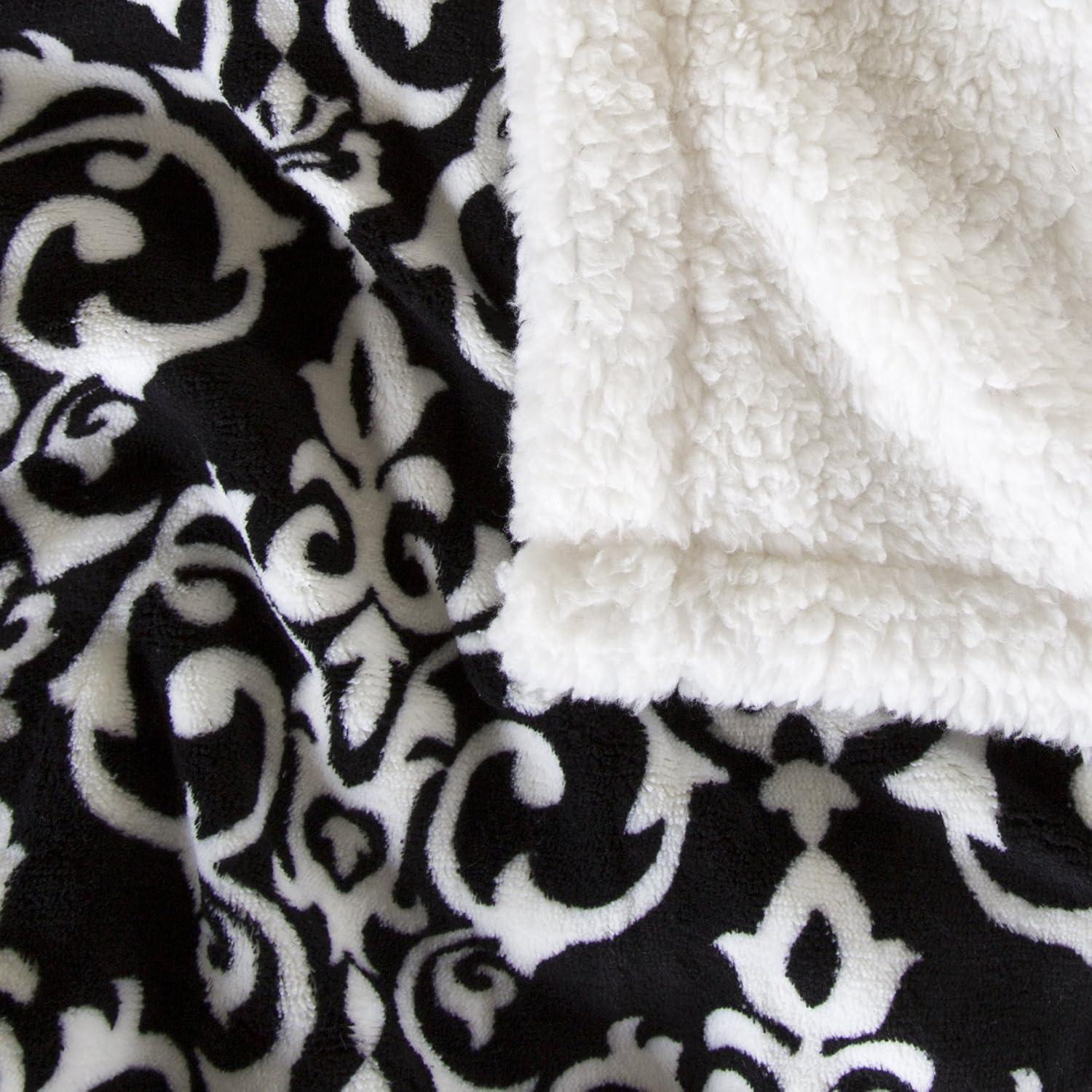 imageReversible Fleece Blanket 50Inch x 60Inch MachineWashable Sherpa Throw Cozy Blanket for Couch Chair or Bed by Lavish Home BlackWhite