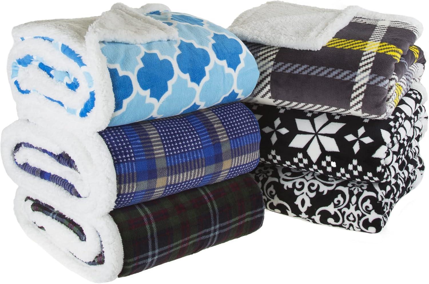 imageReversible Fleece Blanket 50Inch x 60Inch MachineWashable Sherpa Throw Cozy Blanket for Couch Chair or Bed by Lavish Home BlackWhite