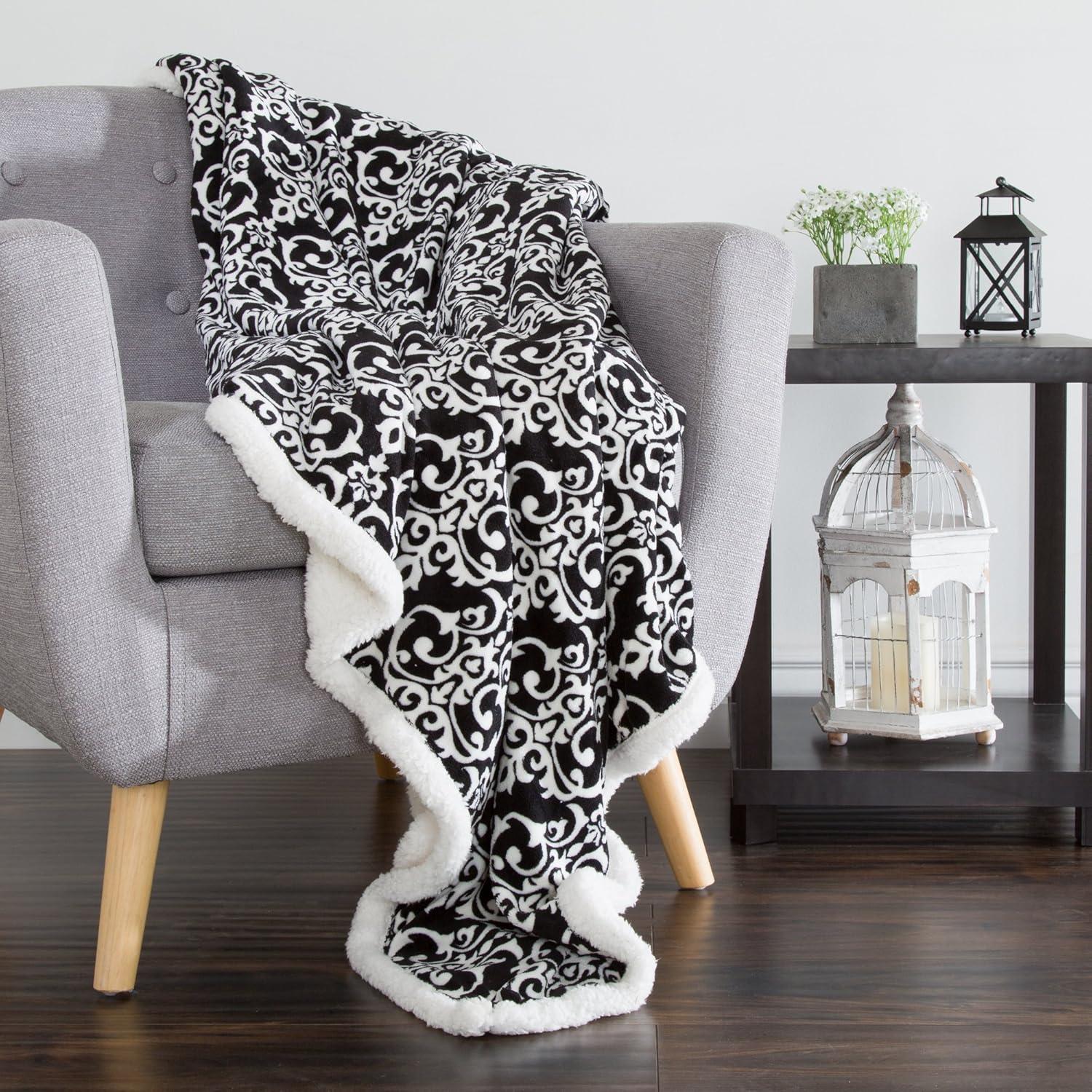 imageReversible Fleece Blanket 50Inch x 60Inch MachineWashable Sherpa Throw Cozy Blanket for Couch Chair or Bed by Lavish Home BlackWhite