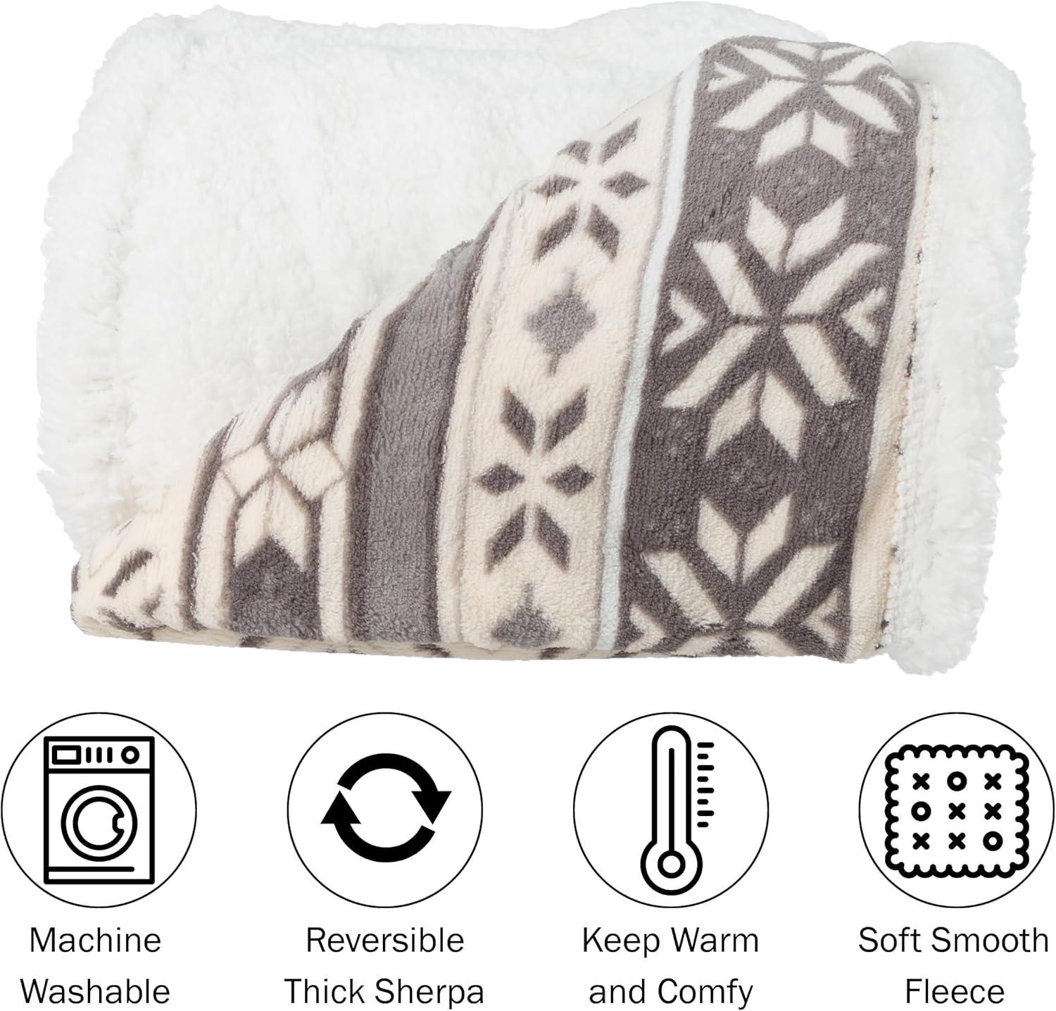 imageReversible Fleece Blanket 50x60Inch MachineWashable Sherpa Throw with Snowflakes Cozy Blanket for Couch Chair or Bed by Lavish Home PinkGray