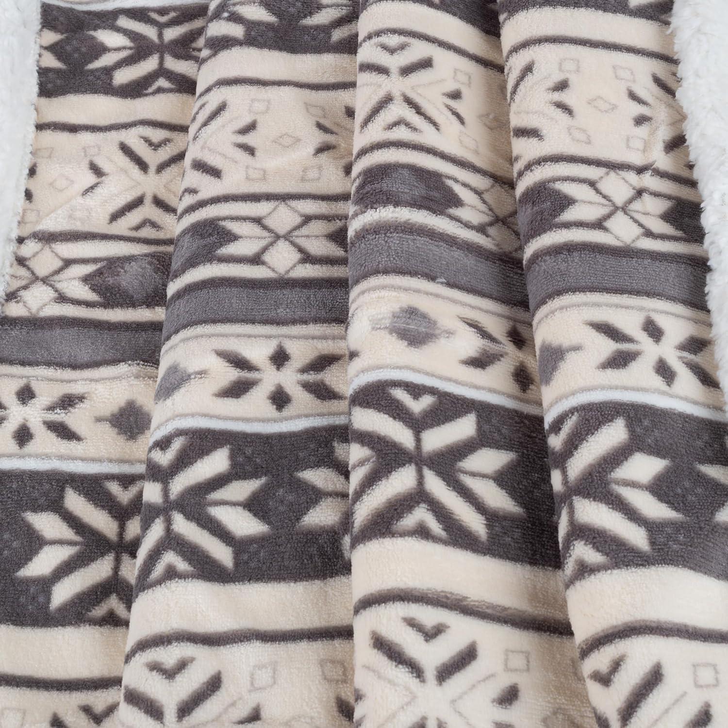 imageReversible Fleece Blanket 50x60Inch MachineWashable Sherpa Throw with Snowflakes Cozy Blanket for Couch Chair or Bed by Lavish Home PinkGray