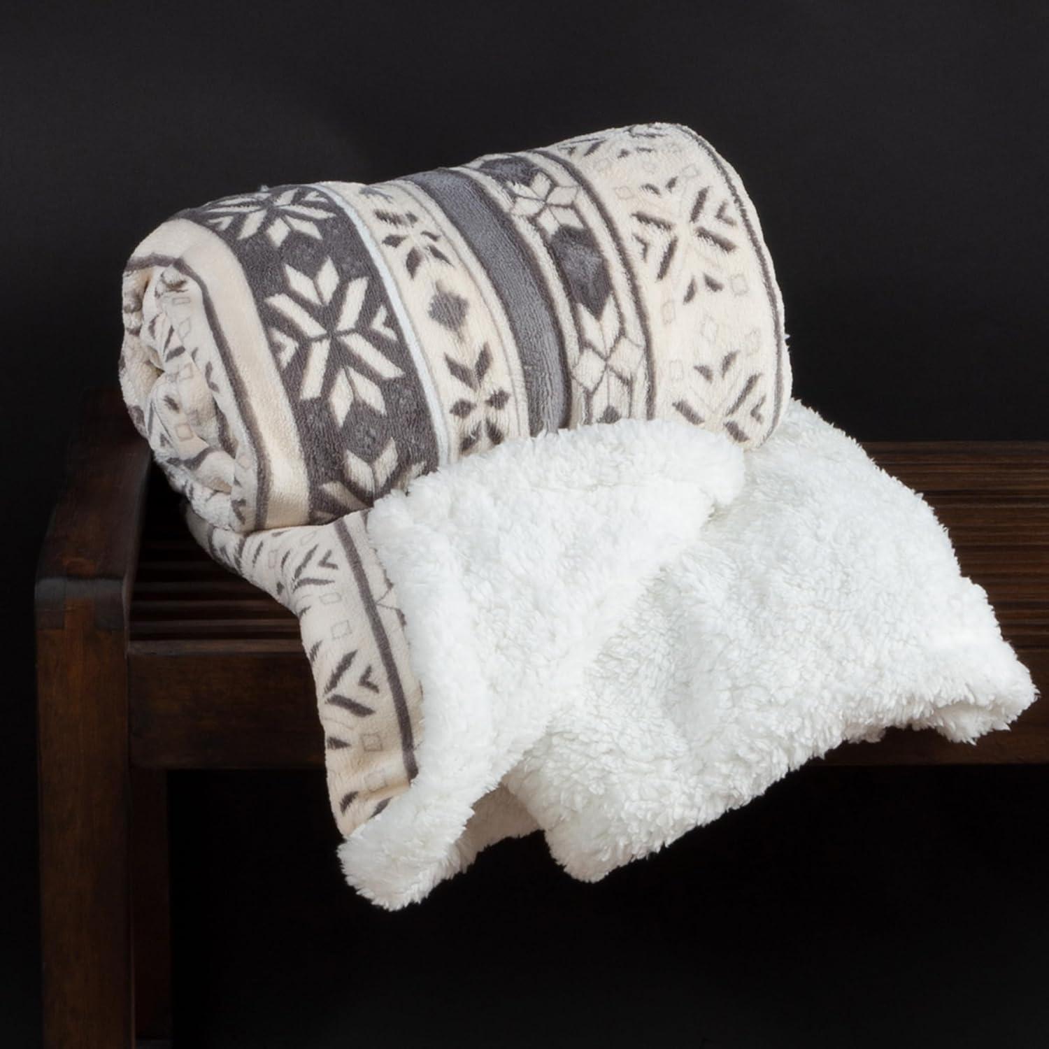 imageReversible Fleece Blanket 50x60Inch MachineWashable Sherpa Throw with Snowflakes Cozy Blanket for Couch Chair or Bed by Lavish Home PinkGray