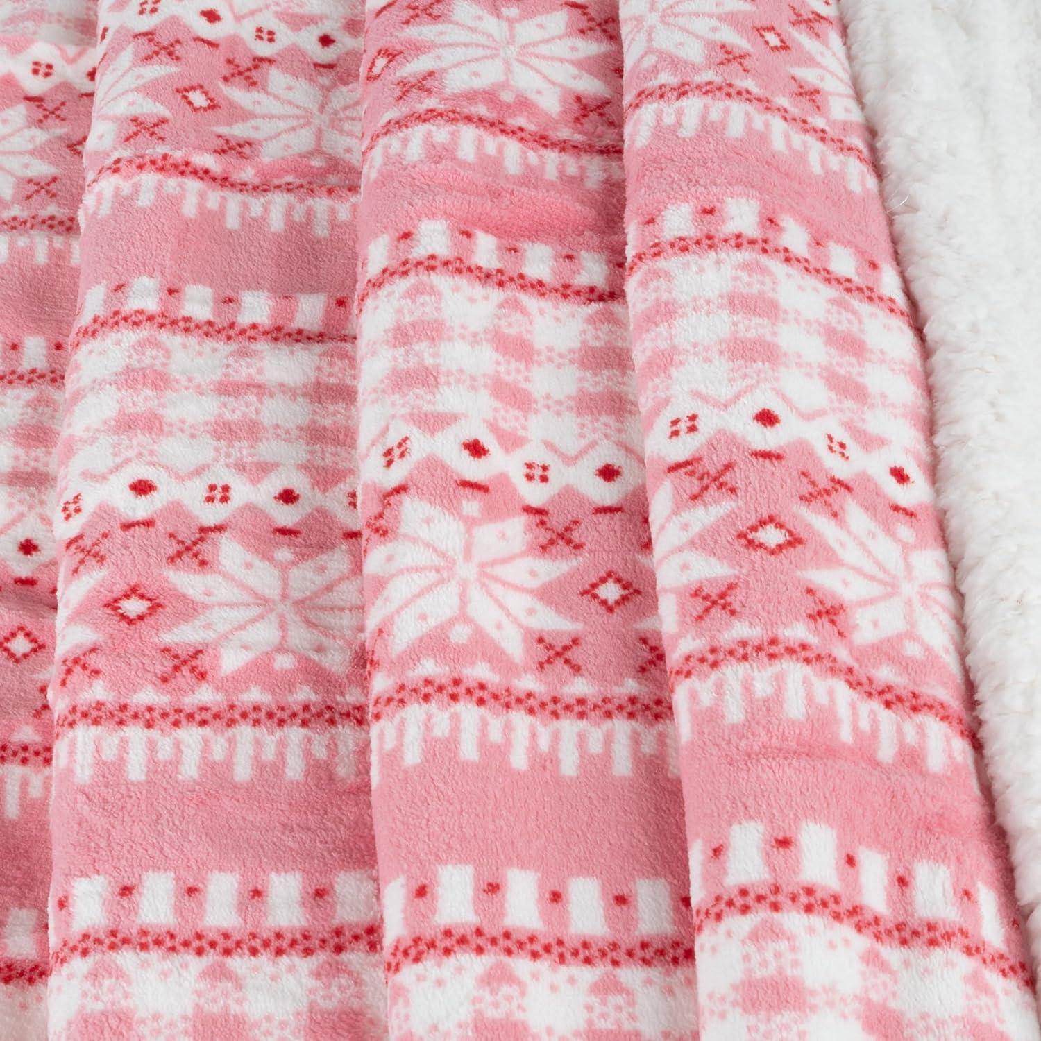 imageReversible Fleece Blanket 50x60Inch MachineWashable Sherpa Throw with Snowflakes Cozy Blanket for Couch Chair or Bed by Lavish Home PinkPink