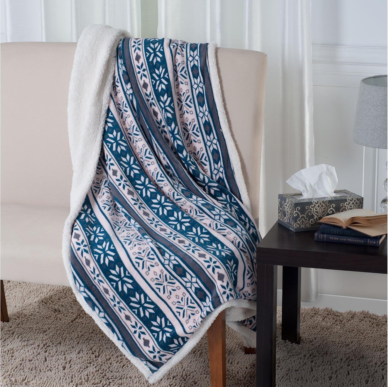 imageReversible Plaid Fleece Blanket 50Inch x 60Inch MachineWashable Sherpa Throw Cozy Blanket for Couch Chair or Bed by Lavish Home BlueYellowBlue