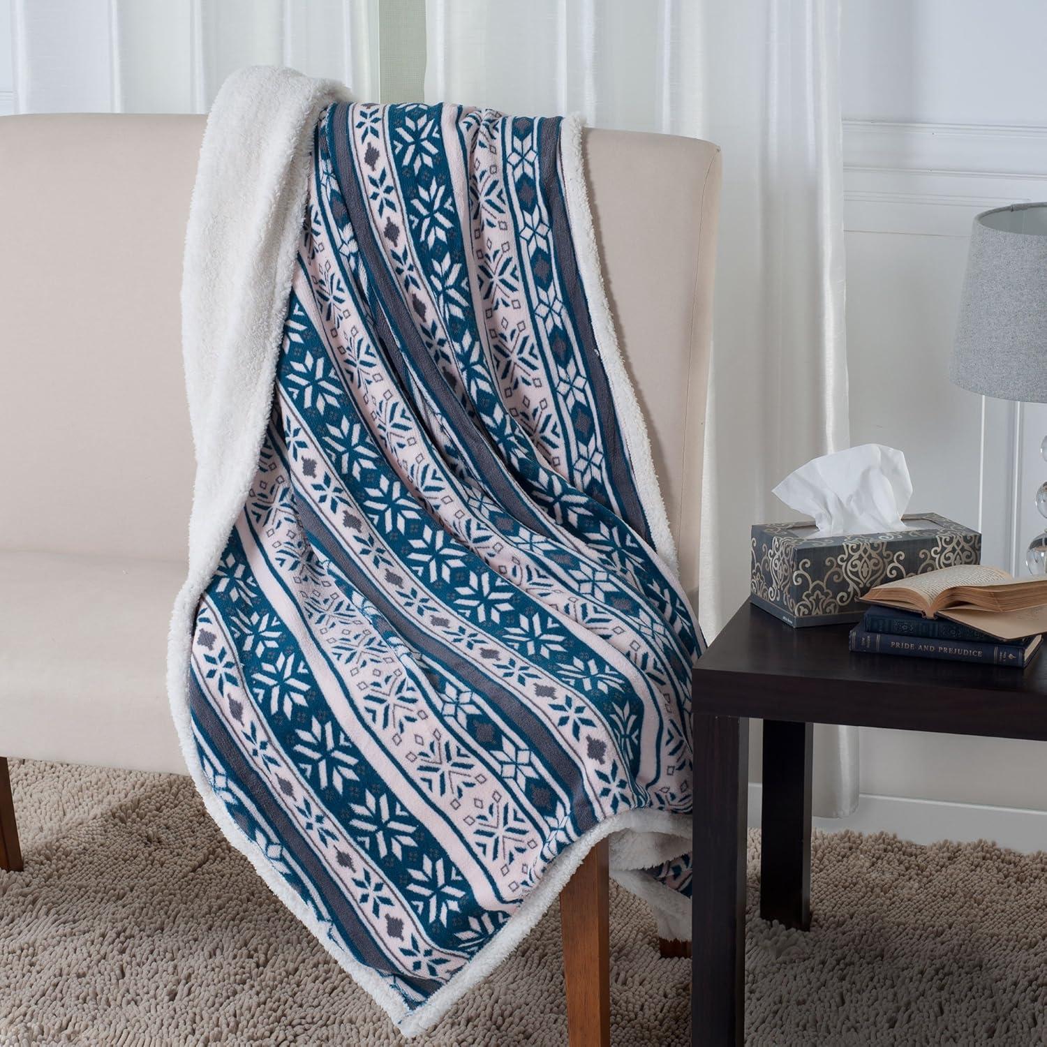 imageReversible Plaid Fleece Blanket 50Inch x 60Inch MachineWashable Sherpa Throw Cozy Blanket for Couch Chair or Bed by Lavish Home BlueYellowBlue