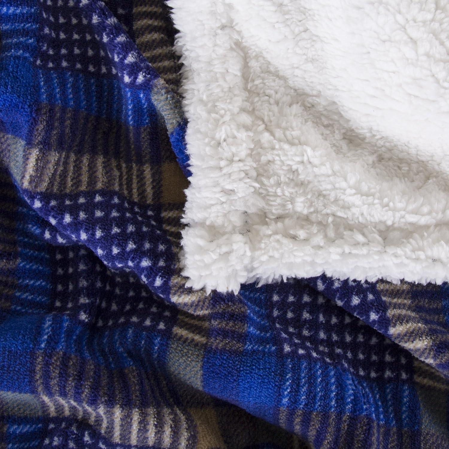 imageReversible Plaid Fleece Blanket 50Inch x 60Inch MachineWashable Sherpa Throw Cozy Blanket for Couch Chair or Bed by Lavish Home BlueYellowBlueYellow