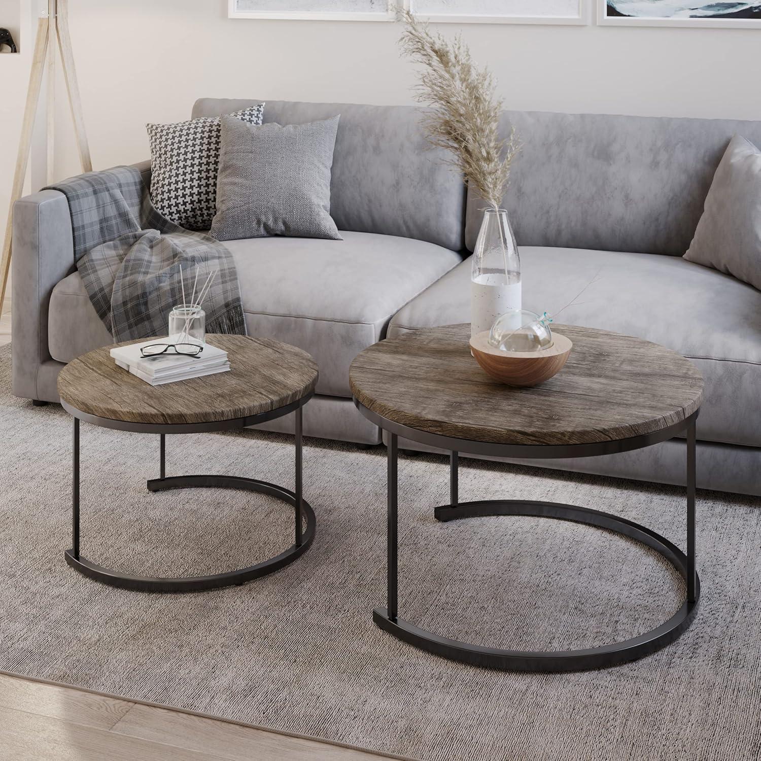 imageRound Coffee Table Set 2Piece Nesting Tables to Use Together or Separately Modern FA