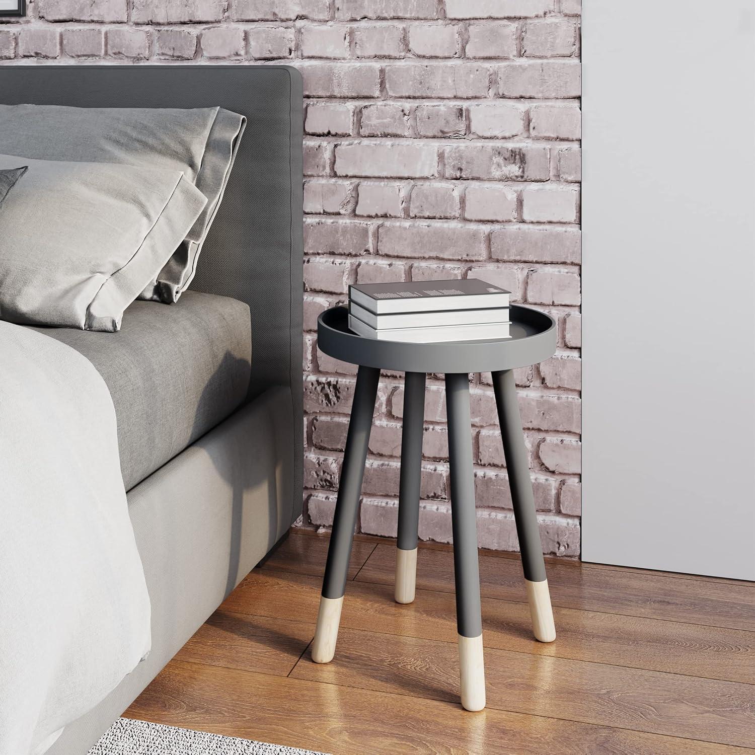imageRound End Table 2Tone MidCentury Modern Home Accent Table with Tray Top for Living Room Bedroom or Office by Lavish Home WhiteGrey
