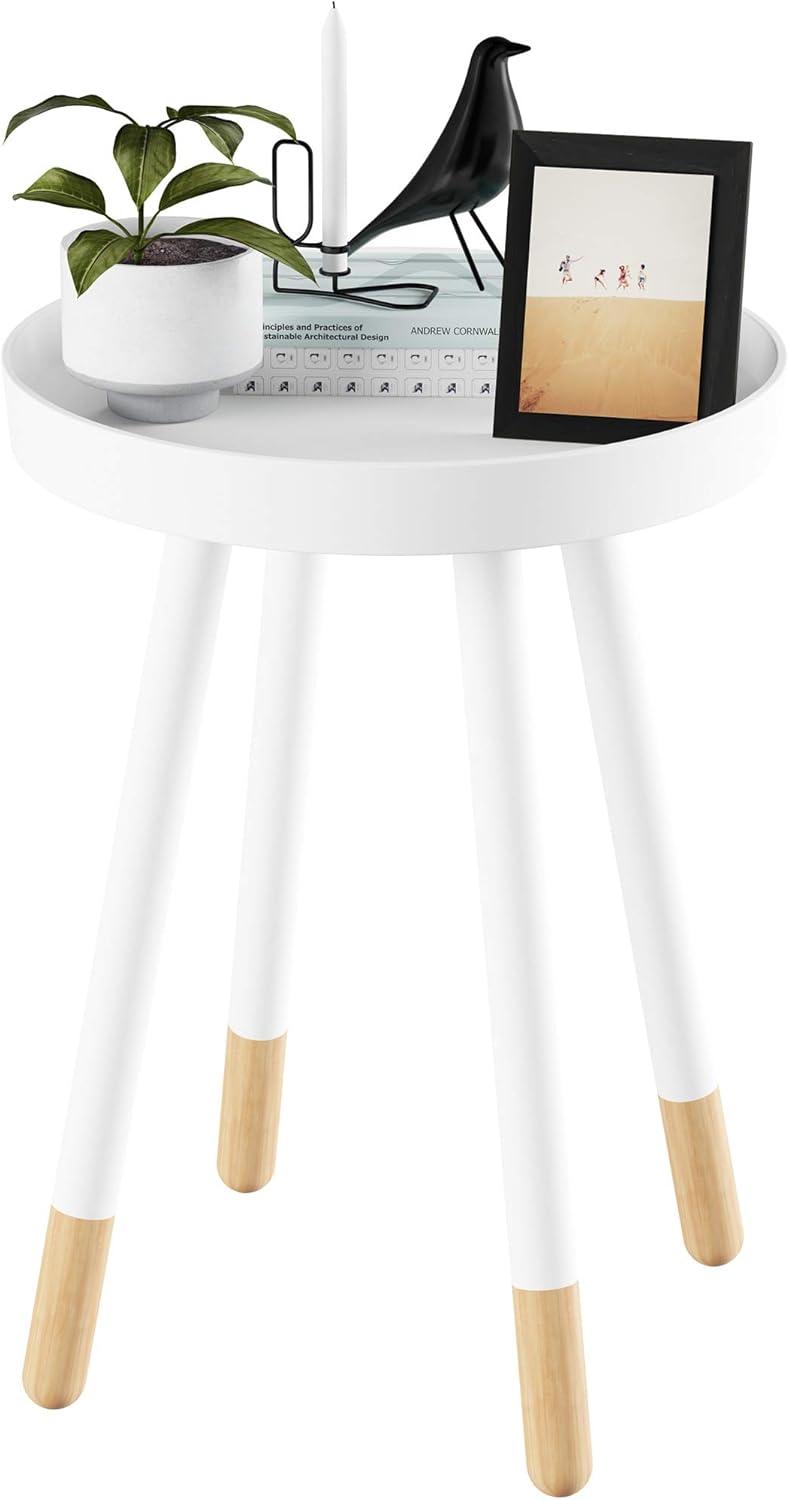 imageRound End Table 2Tone MidCentury Modern Home Accent Table with Tray Top for Living Room Bedroom or Office by Lavish Home WhiteWhite