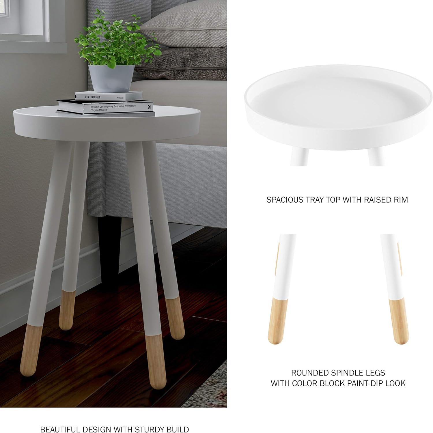 imageRound End Table 2Tone MidCentury Modern Home Accent Table with Tray Top for Living Room Bedroom or Office by Lavish Home WhiteWhite