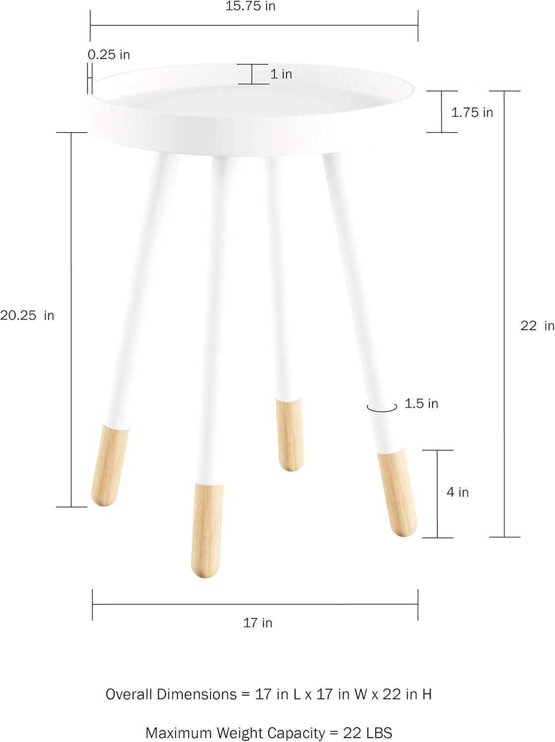 imageRound End Table 2Tone MidCentury Modern Home Accent Table with Tray Top for Living Room Bedroom or Office by Lavish Home WhiteWhite