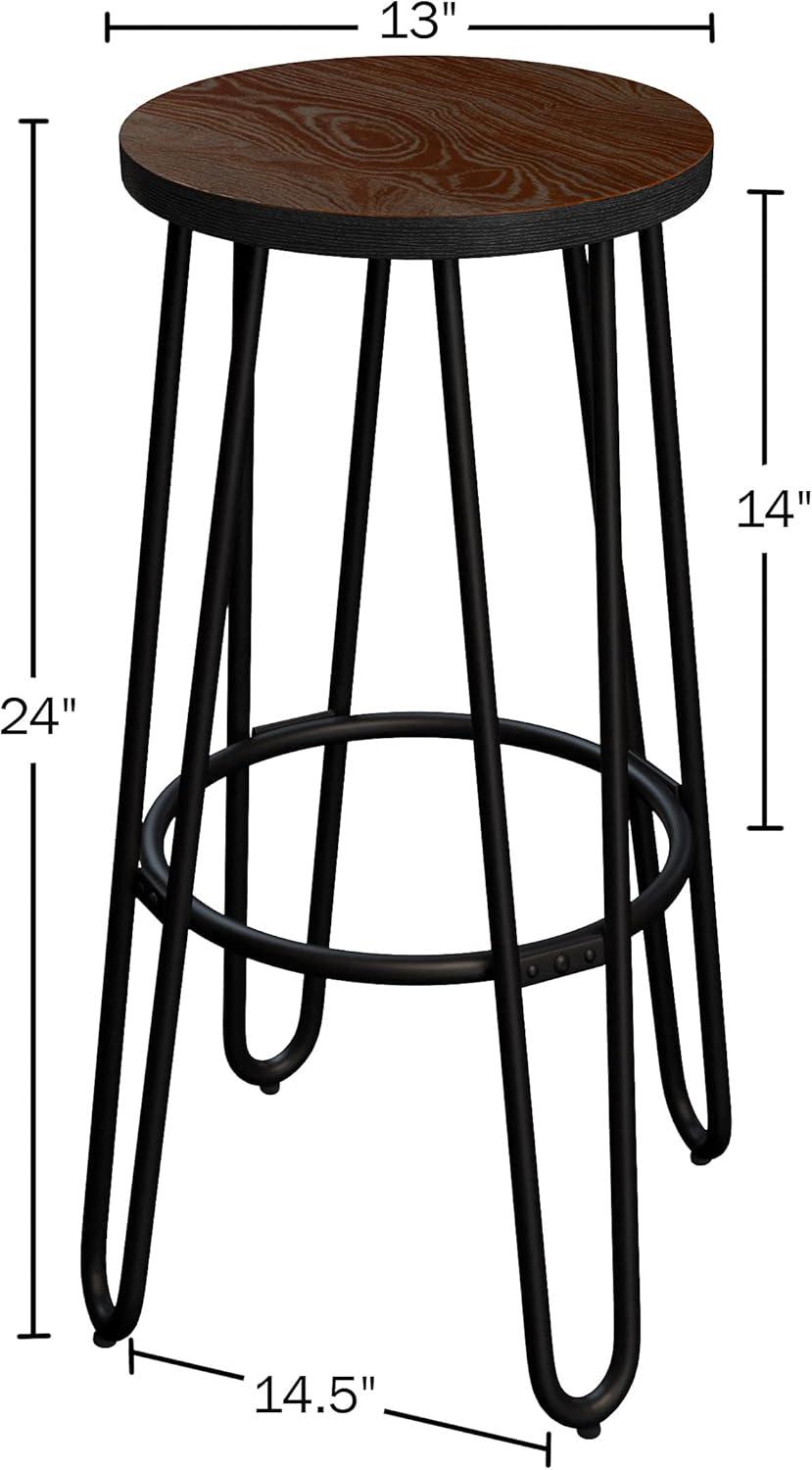 imageSet of 2 Bar Stools 24InchTall Backless Barstools with Hairpin Legs and Wood Seat for Kitchen Dining Room or Bar by Lavish Home24 Set of 2