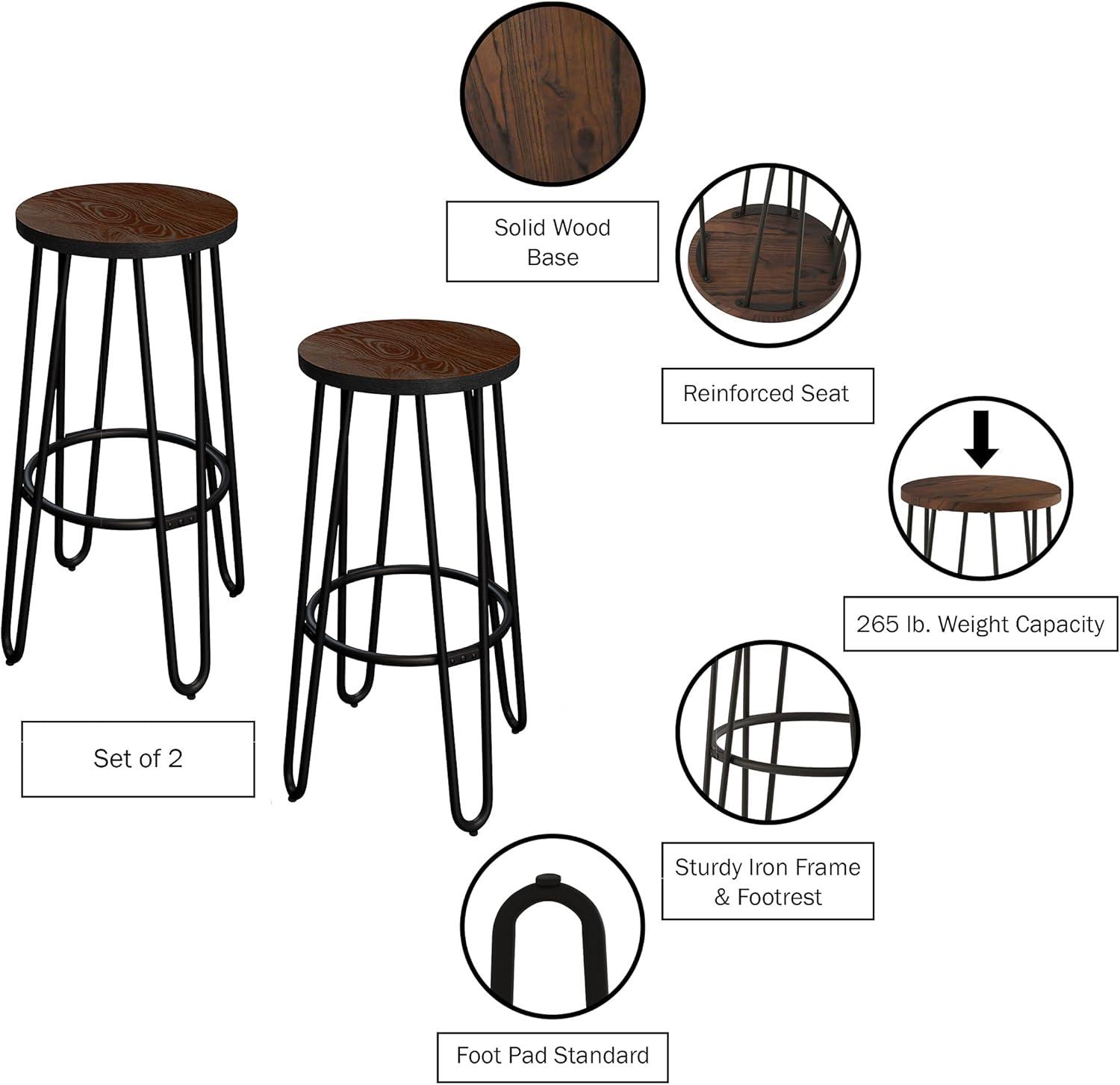 imageSet of 2 Bar Stools 24InchTall Backless Barstools with Hairpin Legs and Wood Seat for Kitchen Dining Room or Bar by Lavish Home24 Set of 2