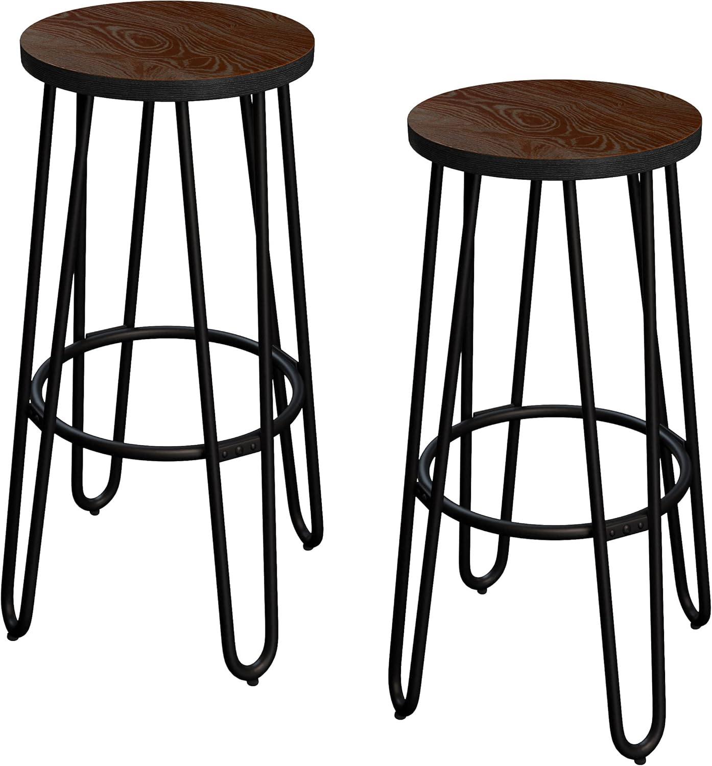 imageSet of 2 Bar Stools 24InchTall Backless Barstools with Hairpin Legs and Wood Seat for Kitchen Dining Room or Bar by Lavish Home24 Set of 2