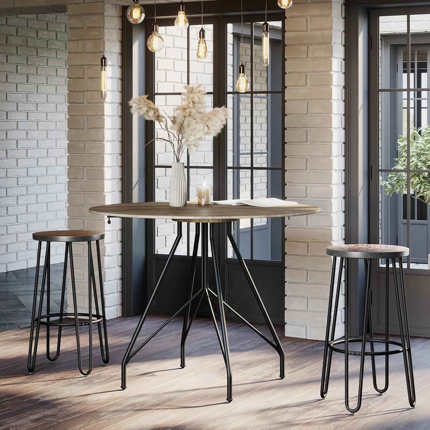 imageSet of 2 Bar Stools 24InchTall Backless Barstools with Hairpin Legs and Wood Seat for Kitchen Dining Room or Bar by Lavish Home24 Set of 2