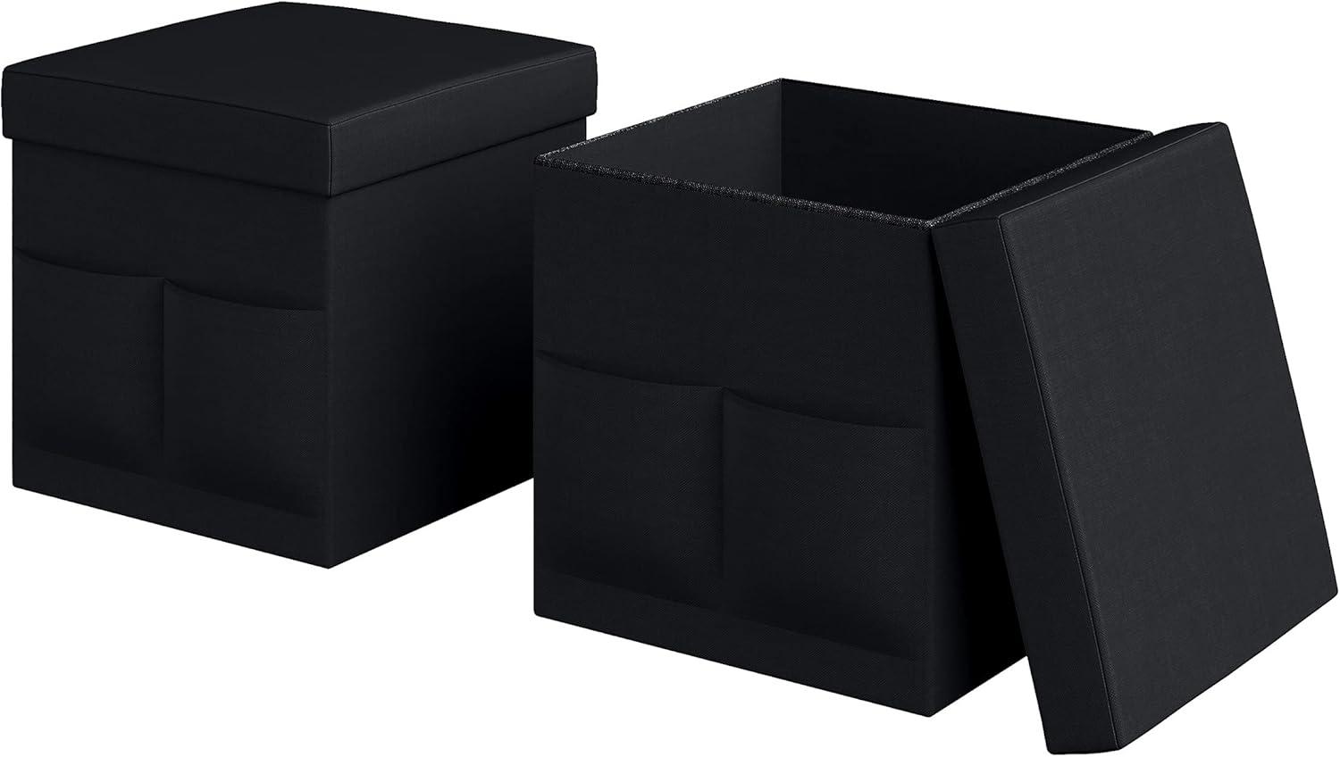 imageSet of 2 Ottomans with Storage Pockets 15Inch Folding Foot Rests or Storage Organizers for Bedroom Living Room or Dorm by Lavish Home BrownBlack