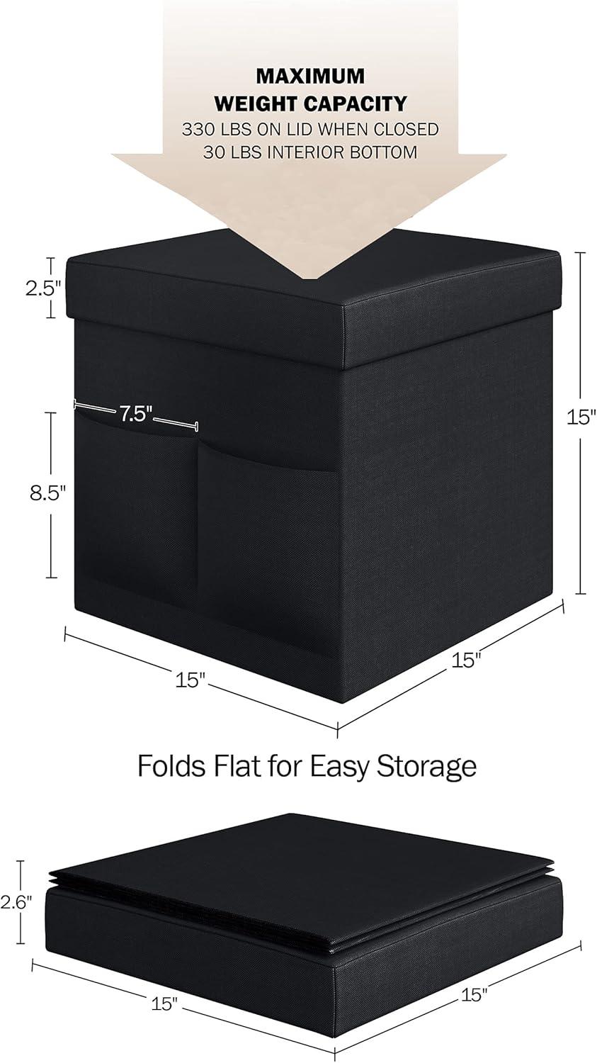 imageSet of 2 Ottomans with Storage Pockets 15Inch Folding Foot Rests or Storage Organizers for Bedroom Living Room or Dorm by Lavish Home BrownBlack
